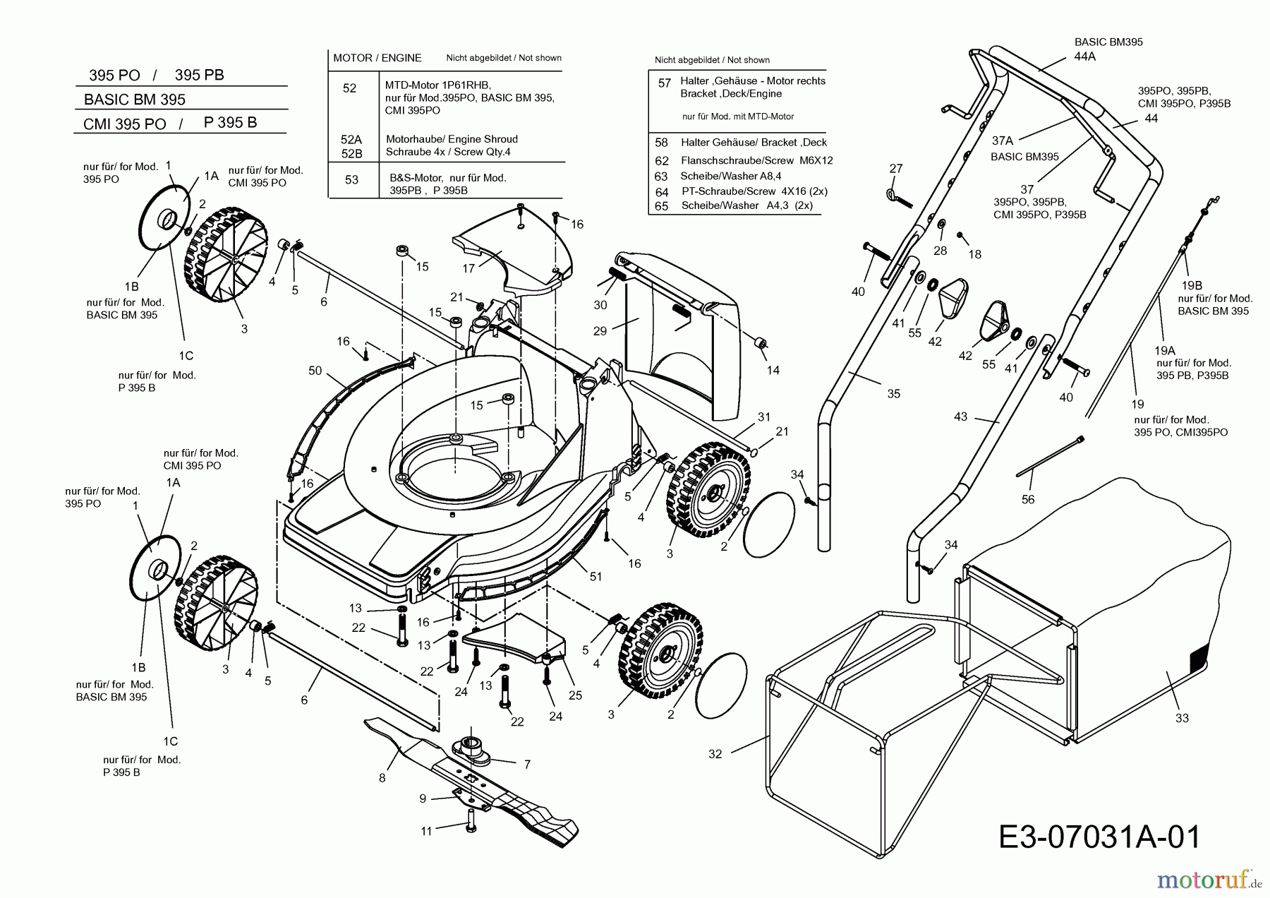  MTD ältere Modelle Motormäher 395 PB 11CBB10G600  (2011) Grundgerät