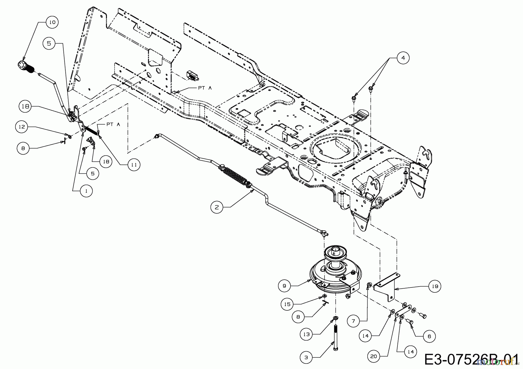 Massey Ferguson Rasentraktoren MF 36-18 RD 13HD91GE695  (2014) Mähwerkseinschaltung, Motorkeilriemenscheibe