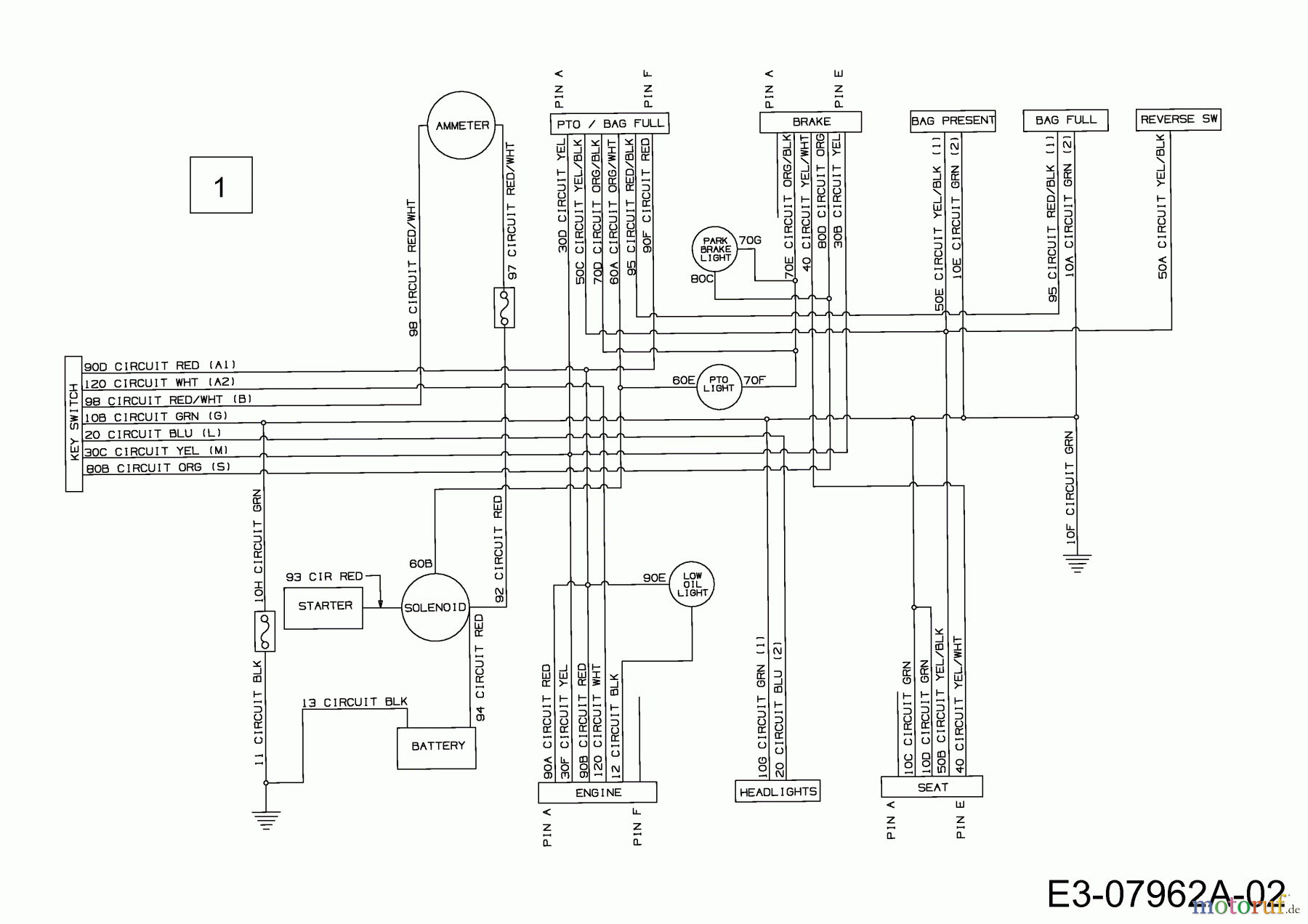  MTD Rasentraktoren SE 135 A 13AA508E670  (2002) Schaltplan