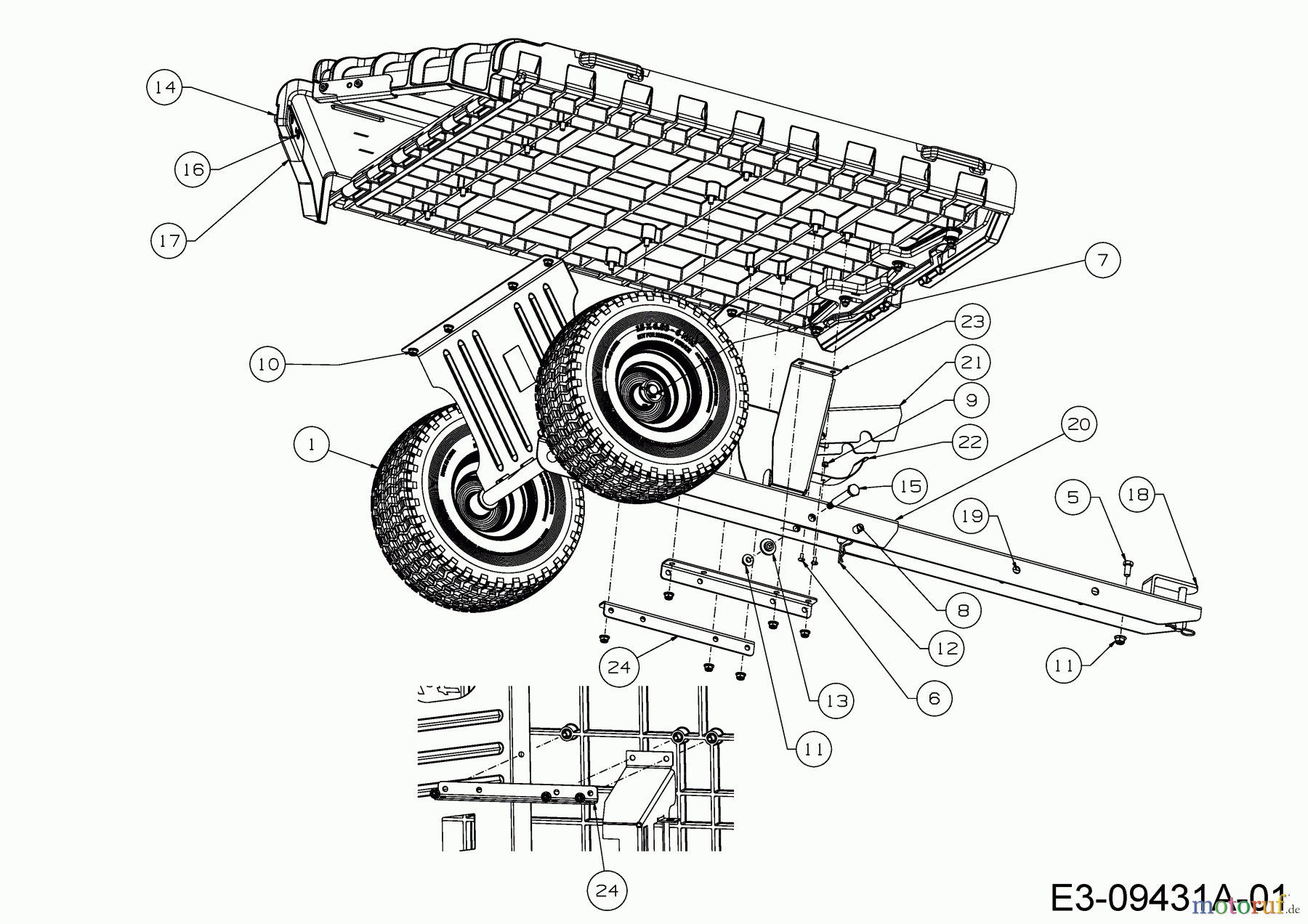  MTD Zubehör Zubehör Garten- und Rasentraktoren Anhänger Hauler 19A40026100  (2016) Deichsel, Räder, Träger Ladefläche