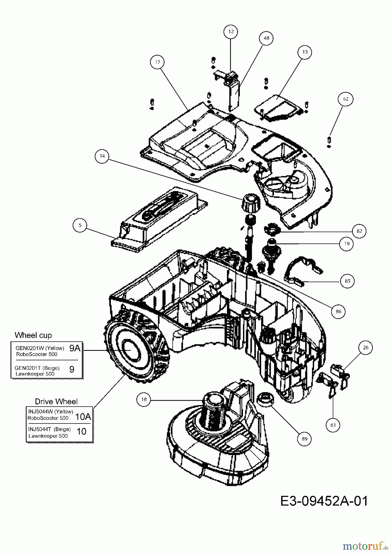  Wolf-Garten Mähroboter Robo Scooter 500 18AO05LA650  (2013) Abdeckung Fahrwerk