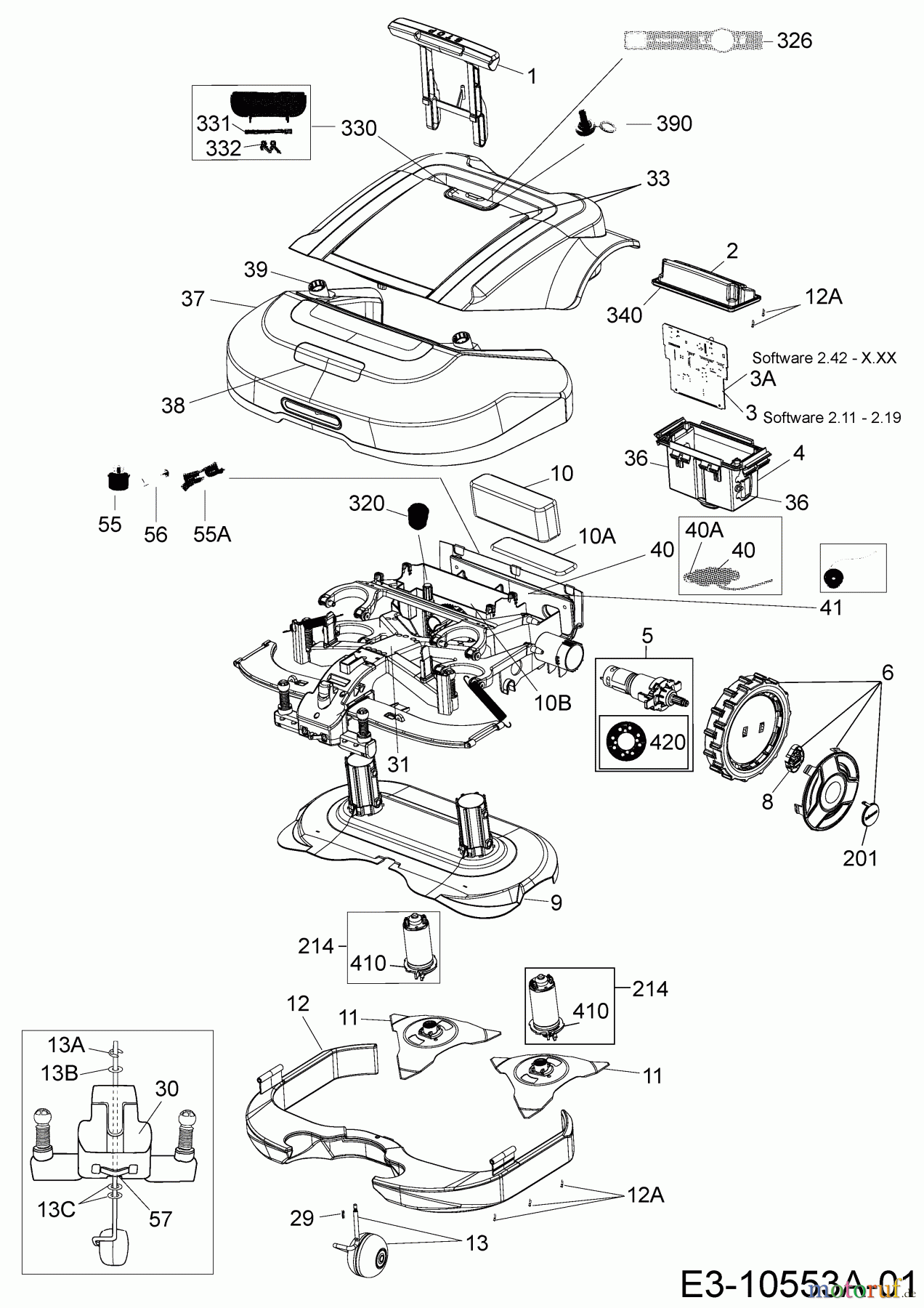 Robomow Mähroboter RS630 (White) PRD6000AW (2013) Elektromotore, Gehäuse, Messer, Räder