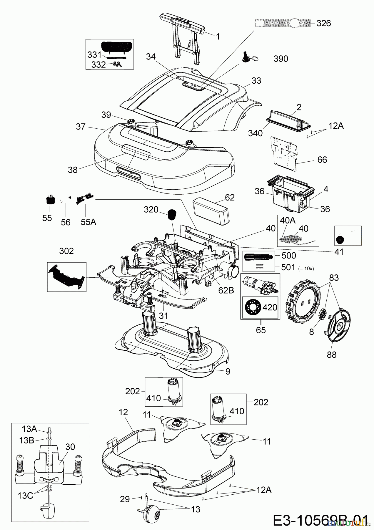  Robomow Mähroboter RS615U (Black) 22ASBB-A619  (2018) Elektromotore, Gehäuse, Messer, Räder