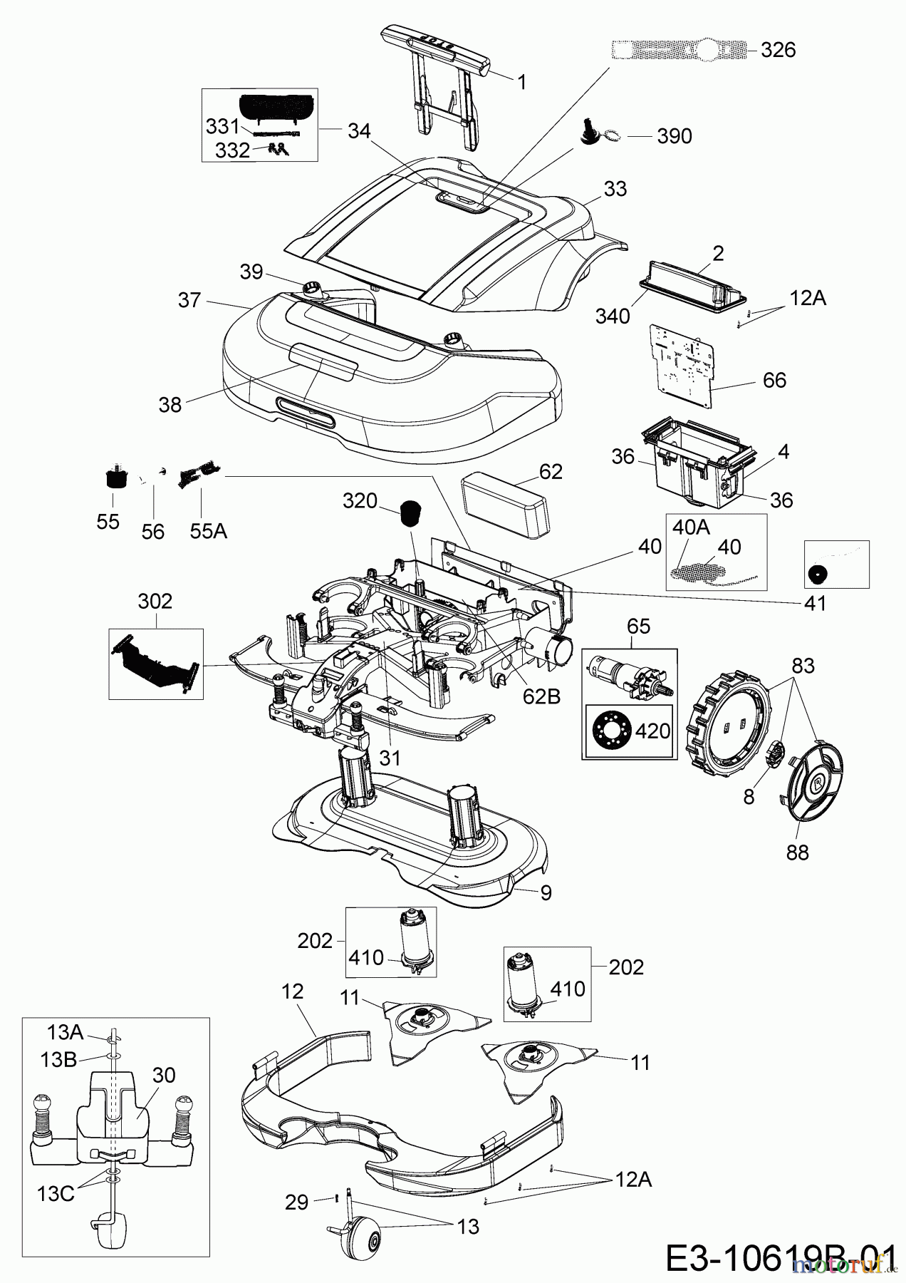  Robomow Mähroboter RS615U 22ASBA-A619  (2018) Elektromotore, Gehäuse, Messer, Räder