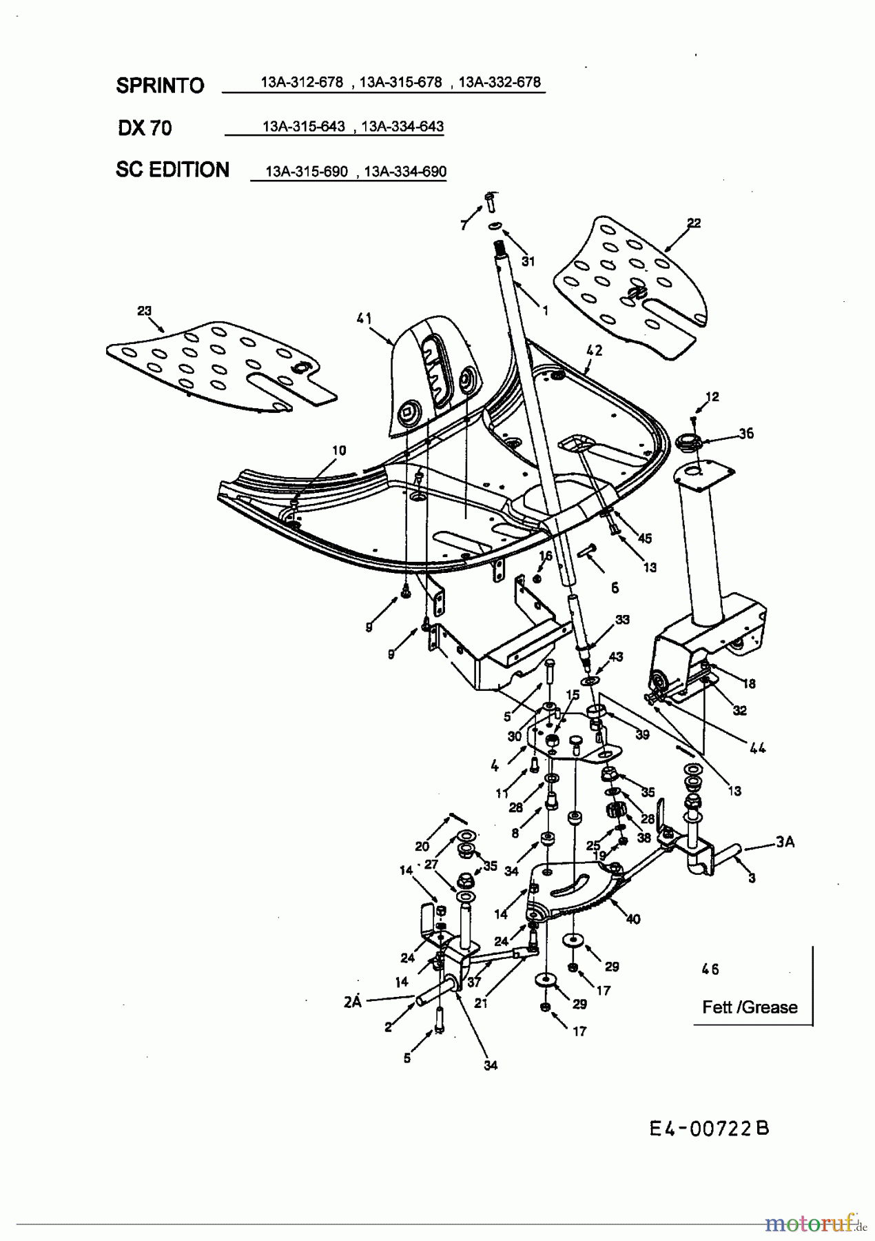  MTD ältere Modelle Rasentraktoren Sprinto 13A-312-678  (2001) Lenkung, Vorderrahmen