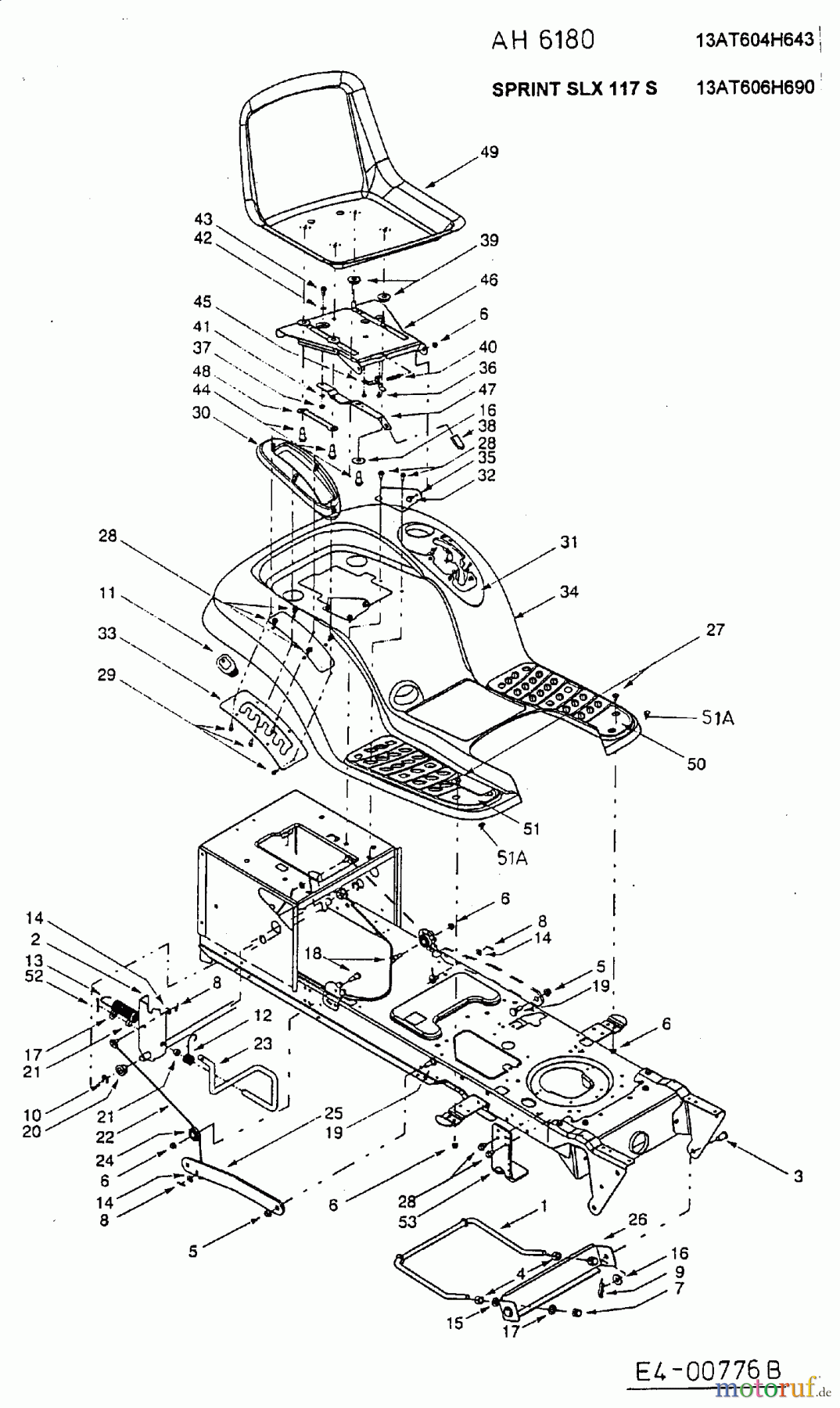  Yard-Man ältere Modelle Rasentraktoren X 604 G 13AX604G643  (2002) Mähwerksaushebung, Sitz, Sitzwanne