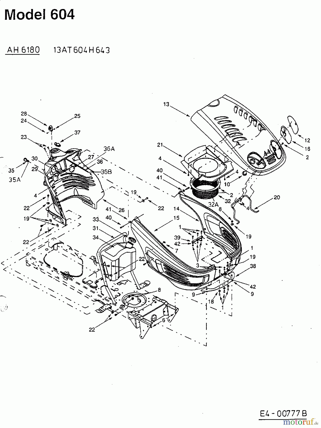  Yard-Man ältere Modelle Rasentraktoren X 604 G 13AX604G643  (2002) Motorhaube 4-Style ab 27.09.2007