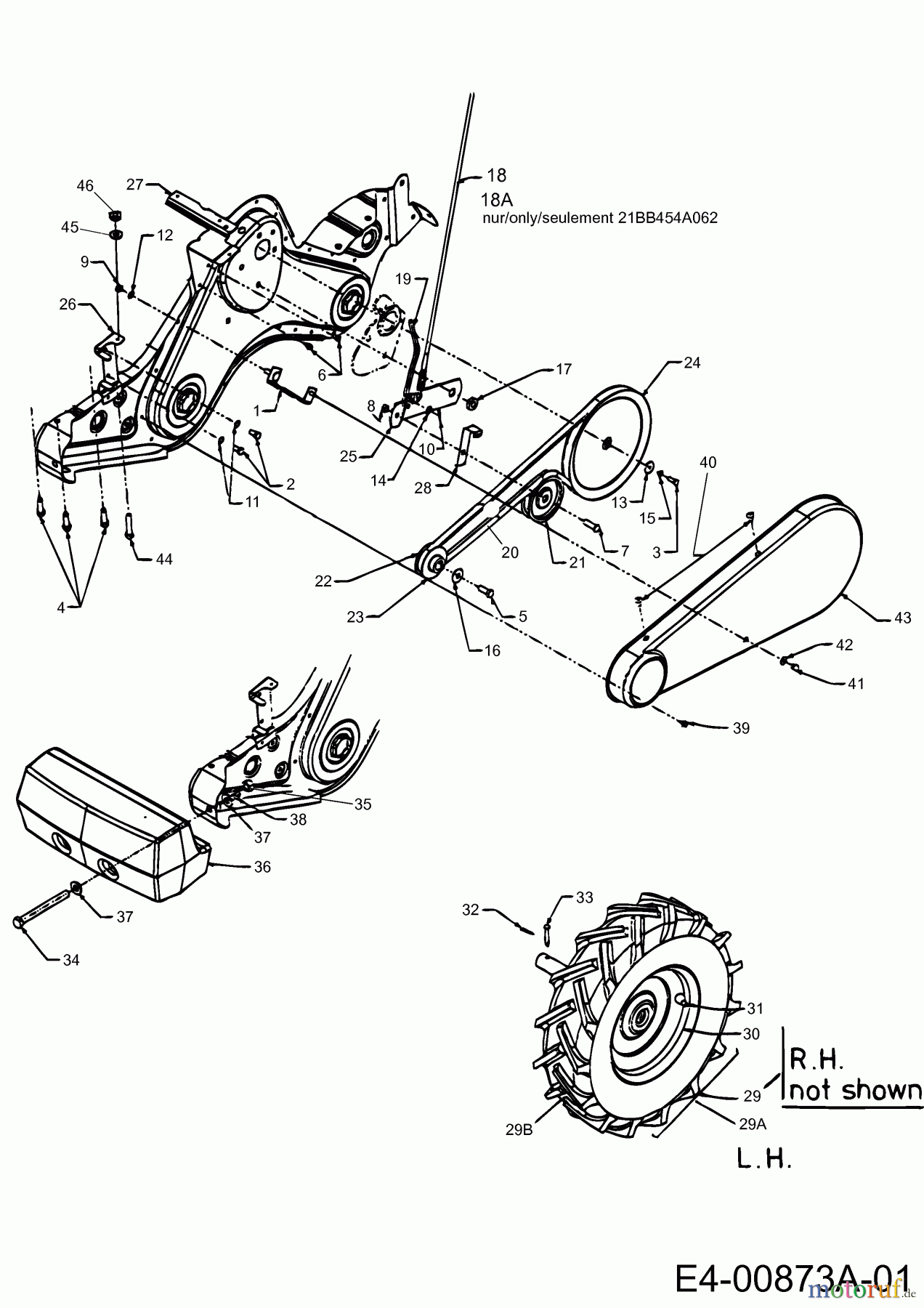  MTD ältere Modelle Motorhacken T/450 21A-458B678  (2001) Getriebe, Räder