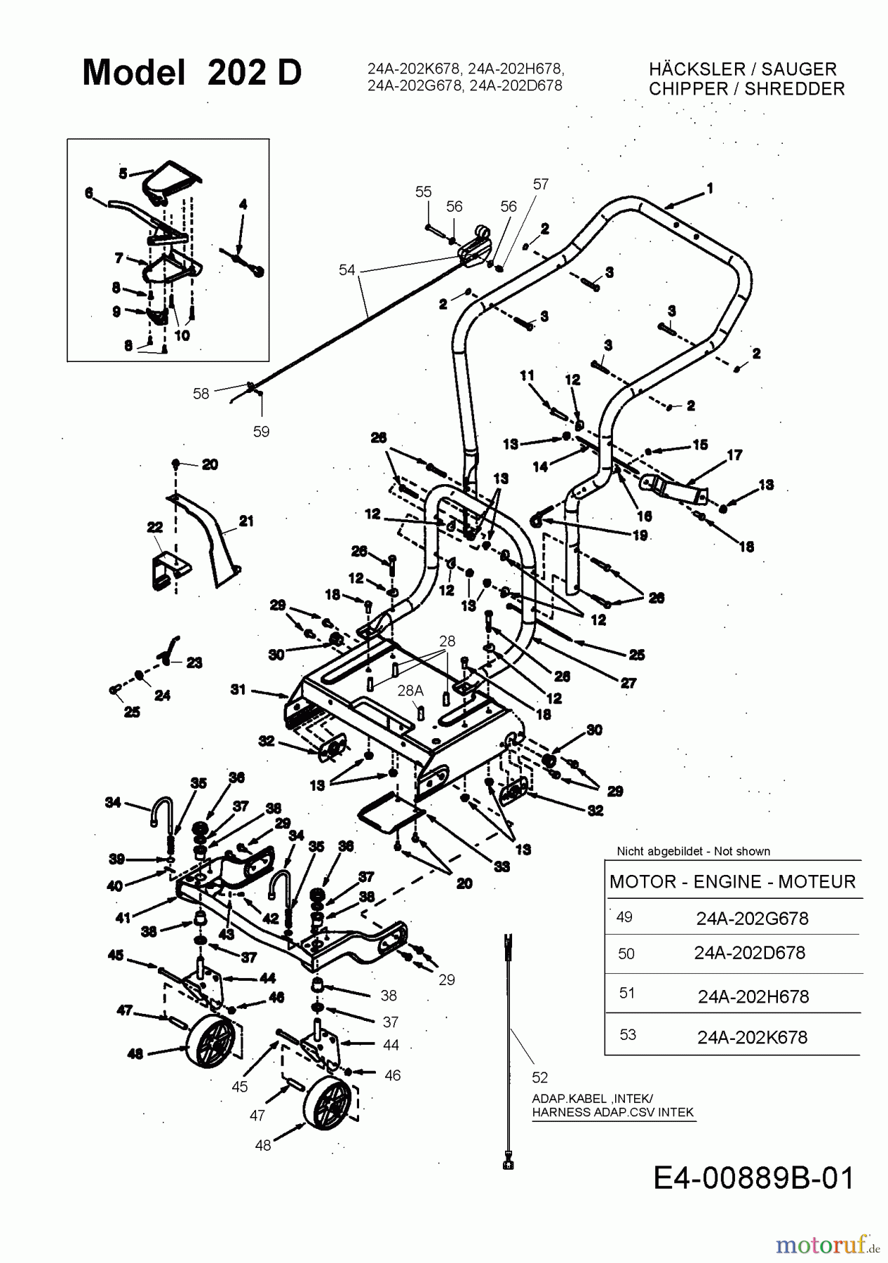  MTD ältere Modelle Häcksler, Sauger, Komposter 202 24A-202H678  (2009) Holm, Motor, Räder