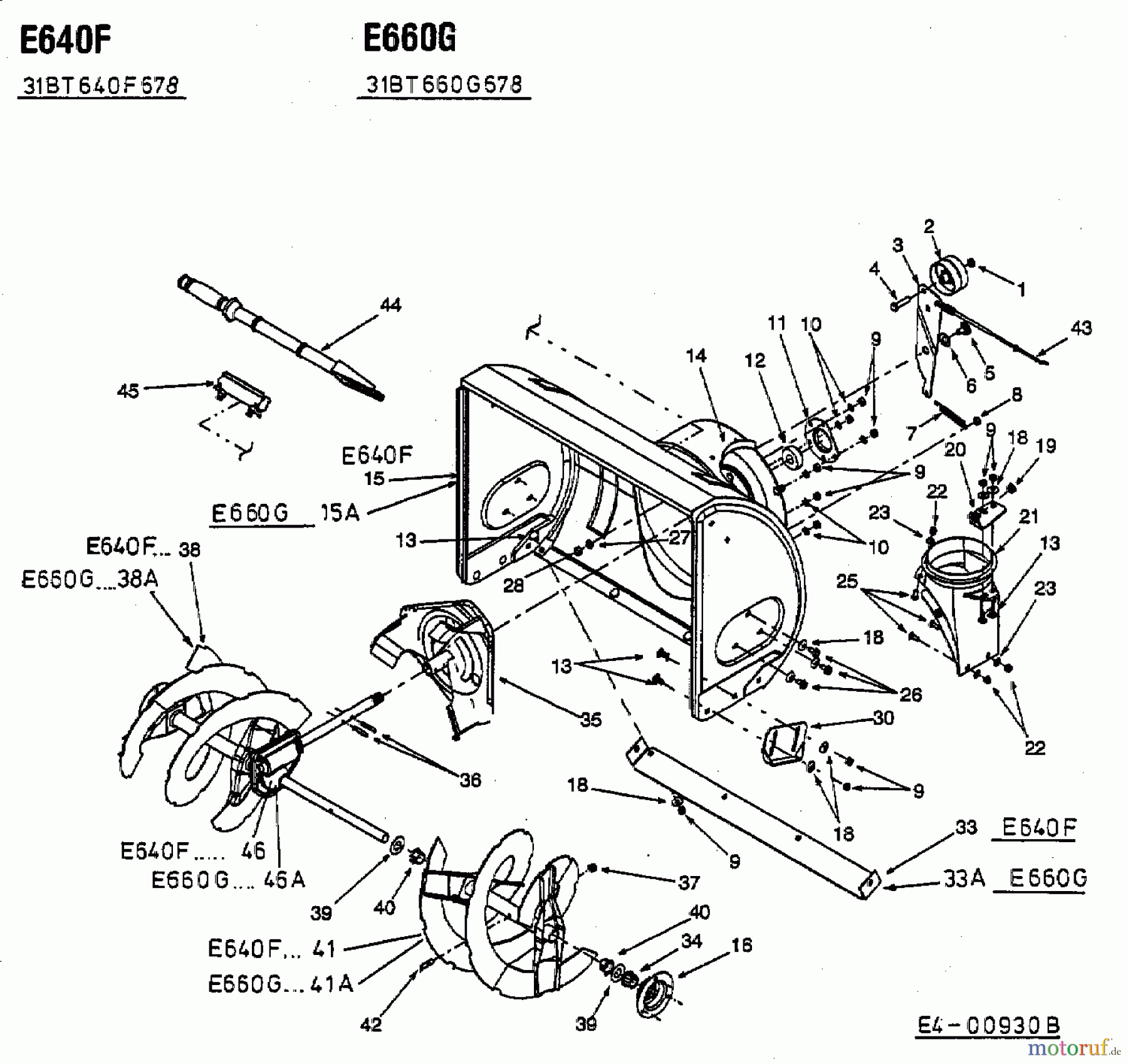  MTD ältere Modelle Schneefräsen E 640 F 31BT640F678  (2003) Fräsgehäuse, Schnecke, Schneckenantrieb