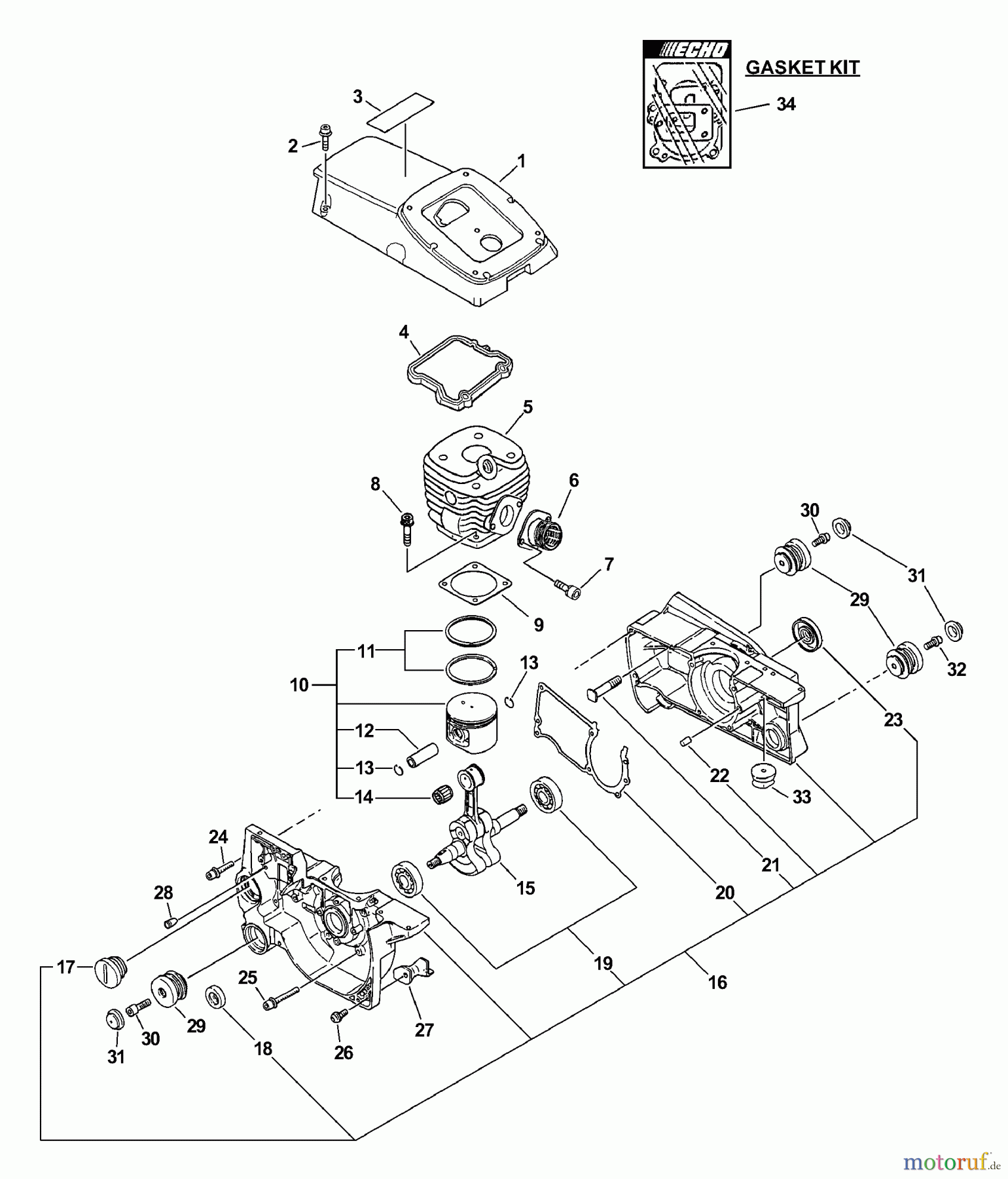 Echo Trennsägen CSG-680 - Echo Cut-Off Saw, S/N: 03001001 - 03999999 Engine, Crankcase, Cylinder Cover