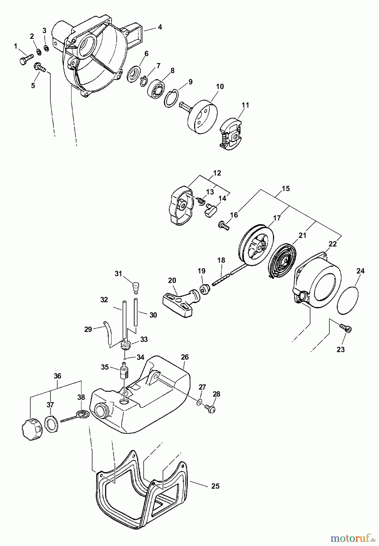  Echo Hochentaster PPT-2100 - Echo Pole Saw / Pruner (Type 1E) Fan Case, Clutch, Starter, Fuel System