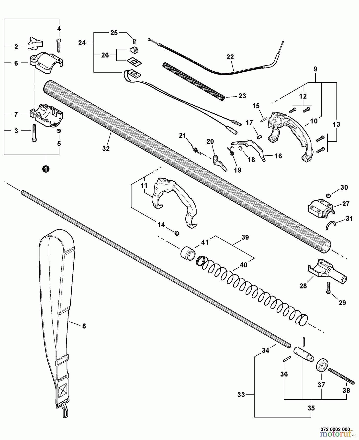 Echo Hochentaster PPT-230 - Echo Pole Saw / Pruner, S/N: E07711001001 - E07711999999 Main Pipe -- Lower, Control Handle, Throttle Cable, Shoulder Strap