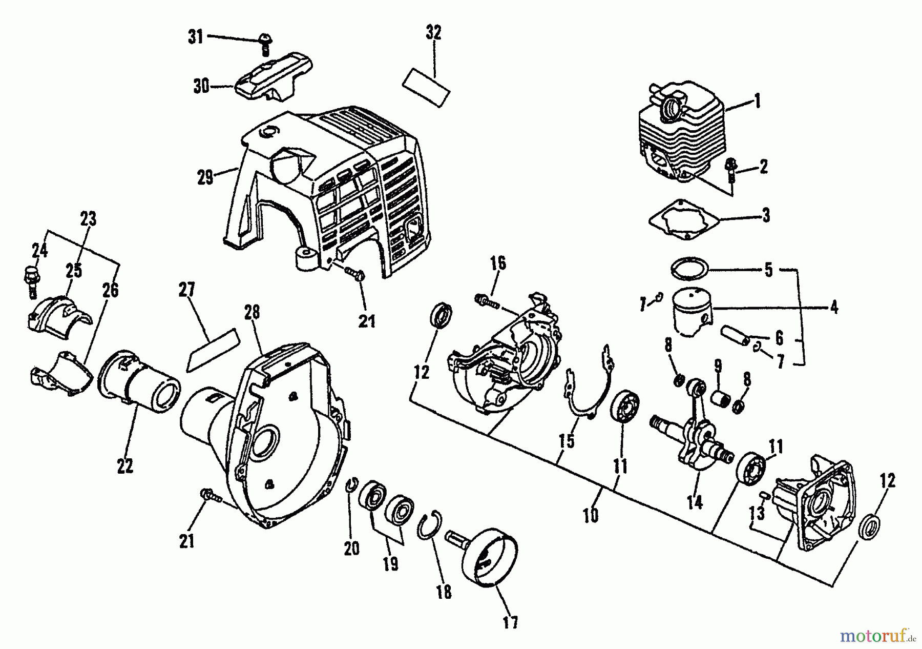  Echo Hochentaster SRS-2100 - Echo Pole Saw / Pruner Engine, Crankcase, Fan Housing, Clutch Drum, Cover