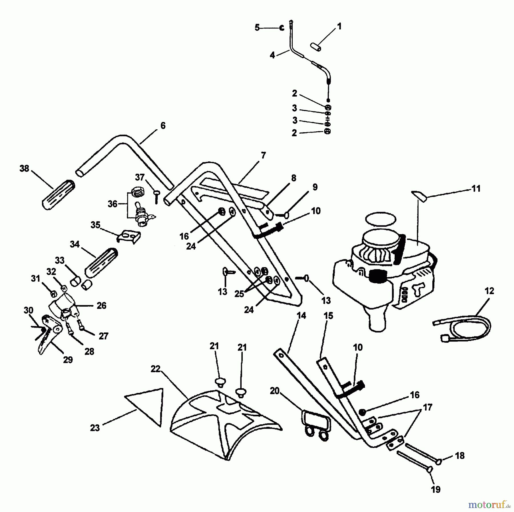  Echo Motorhacken / Kultivierer TC-2100 - Echo Tiller/Cultivator, S/N: 001001 - 999999 (Type 1) Handles, Shield, Throttle, Stop Switch