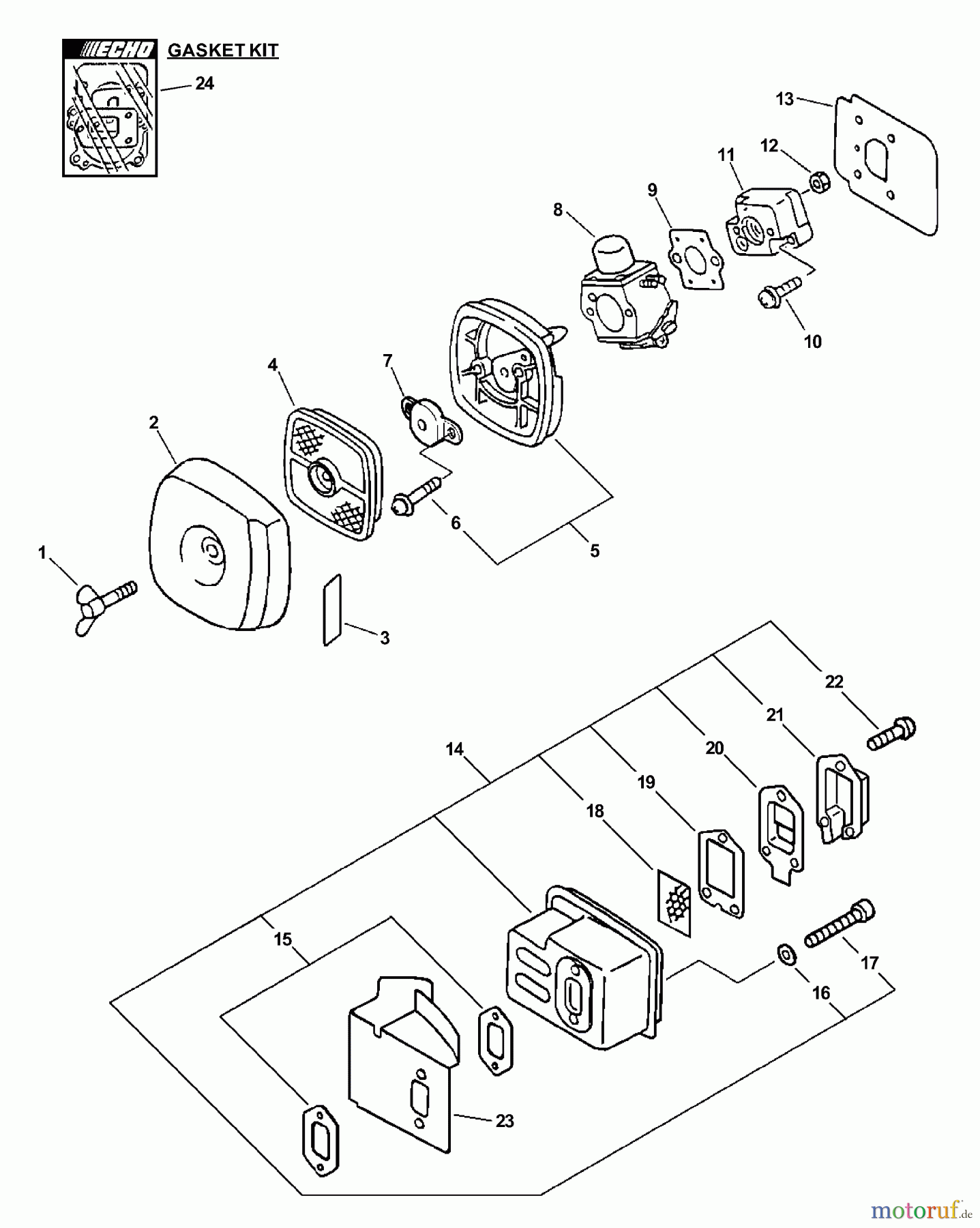 Echo Motorhacken / Kultivierer TC-2100 - Echo Tiller/Cultivator, S/N: 001001 - 999999 (Type 1E) Intake, Exhaust S/N: 021233-999999, Canada: 018677-999999