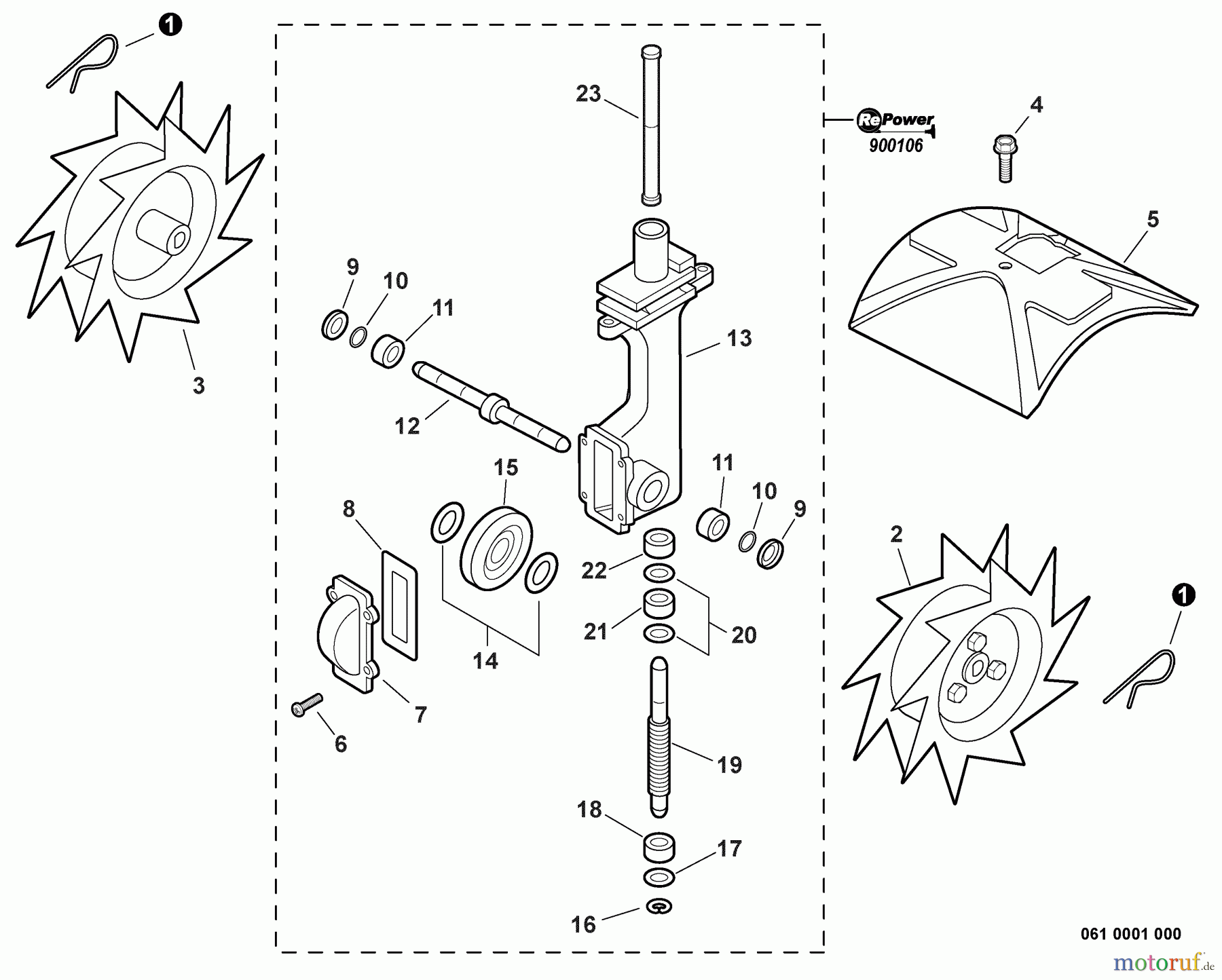  Echo Motorhacken / Kultivierer TC-210 - Echo Tiller/Cultivator, S/N: 07001001 - 07999999 Rotors, Gear Case, Shield