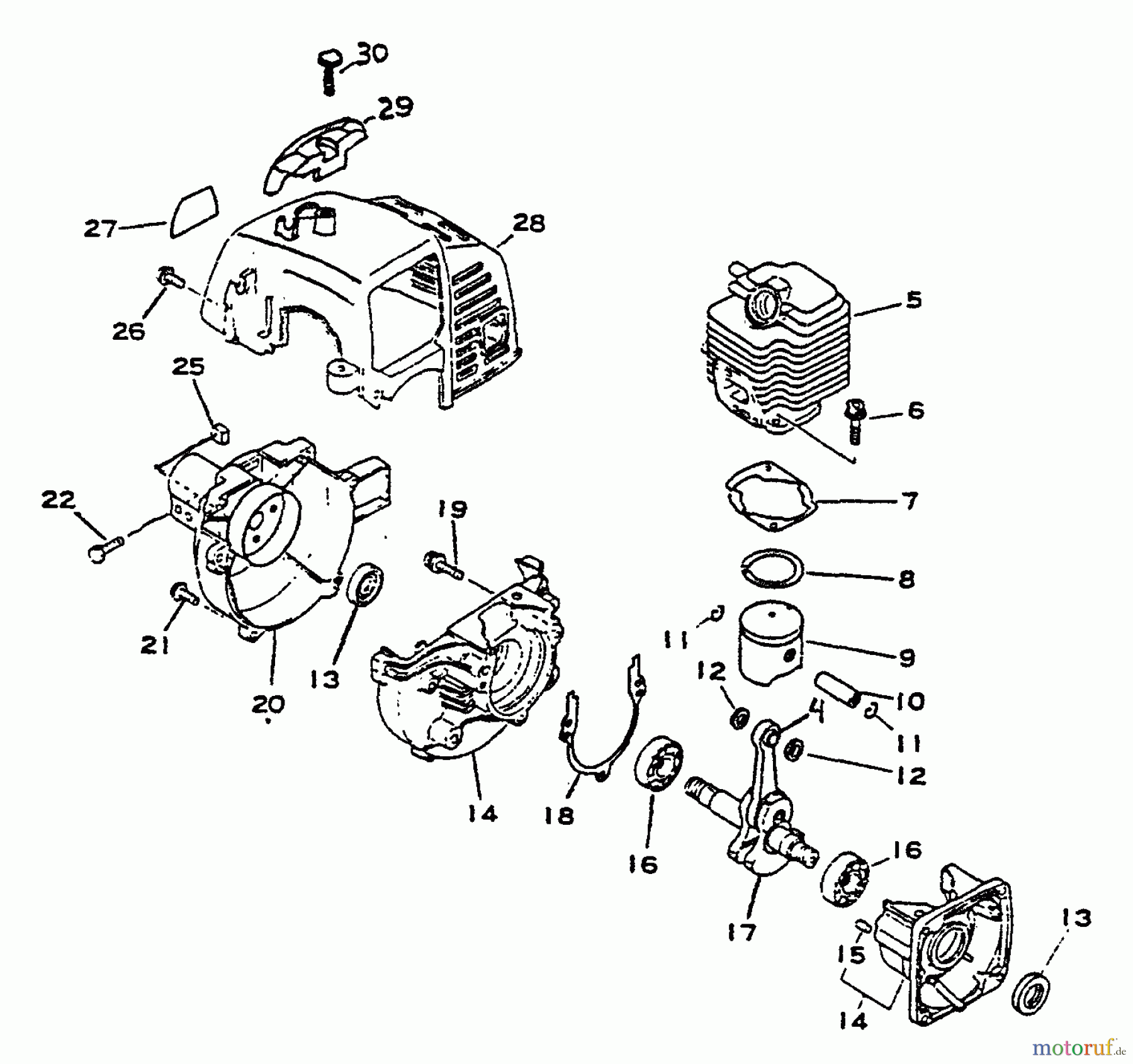  Echo Trimmer, Faden / Bürste GT-1100 - Echo String Trimmer, S/N:077001 - 098000 Engine, Crankcase, Fan Housing, Cover