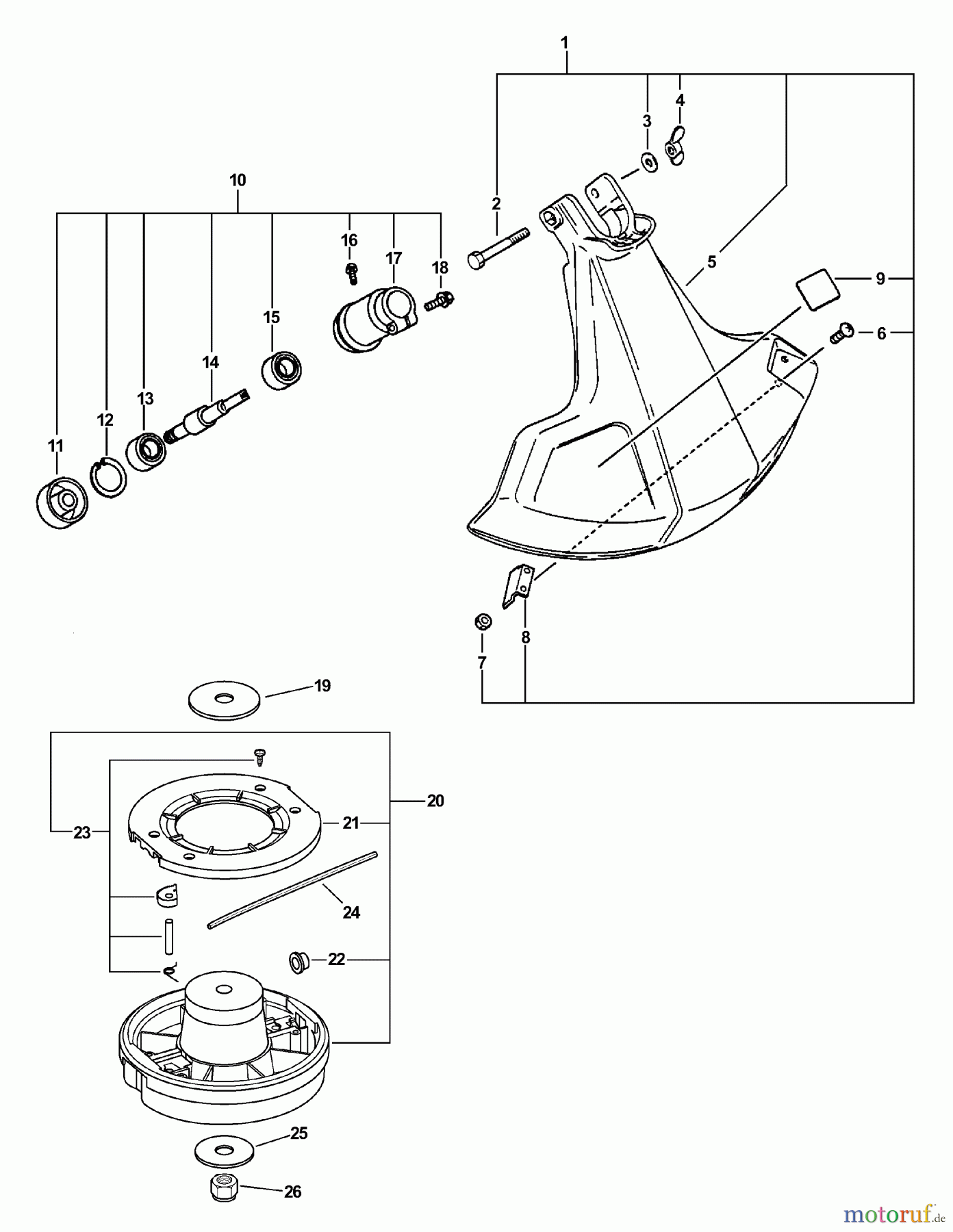  Echo Trimmer, Faden / Bürste GT-2000R - Echo String Trimmer (Type 1E) Shield, Gear Case, Cutting Head