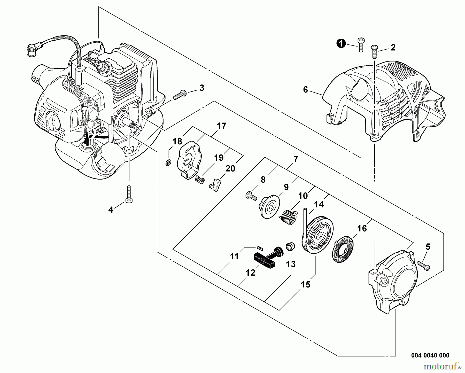  Echo Trimmer, Faden / Bürste GT-225 - Echo String Trimmer, S/N:S09911001001 - S09911999999 Engine Cover, Starter