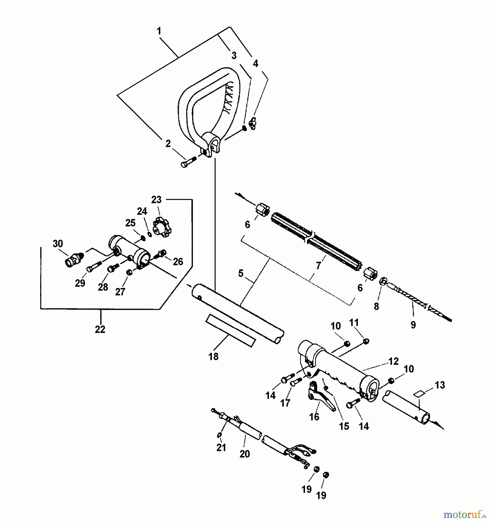  Echo Trimmer, Faden / Bürste PAS-2000 - Echo Power Unit, S/N: 001001 & Up (Type 1E) Upper Driveshaft, Coupler, Handles, Throttle