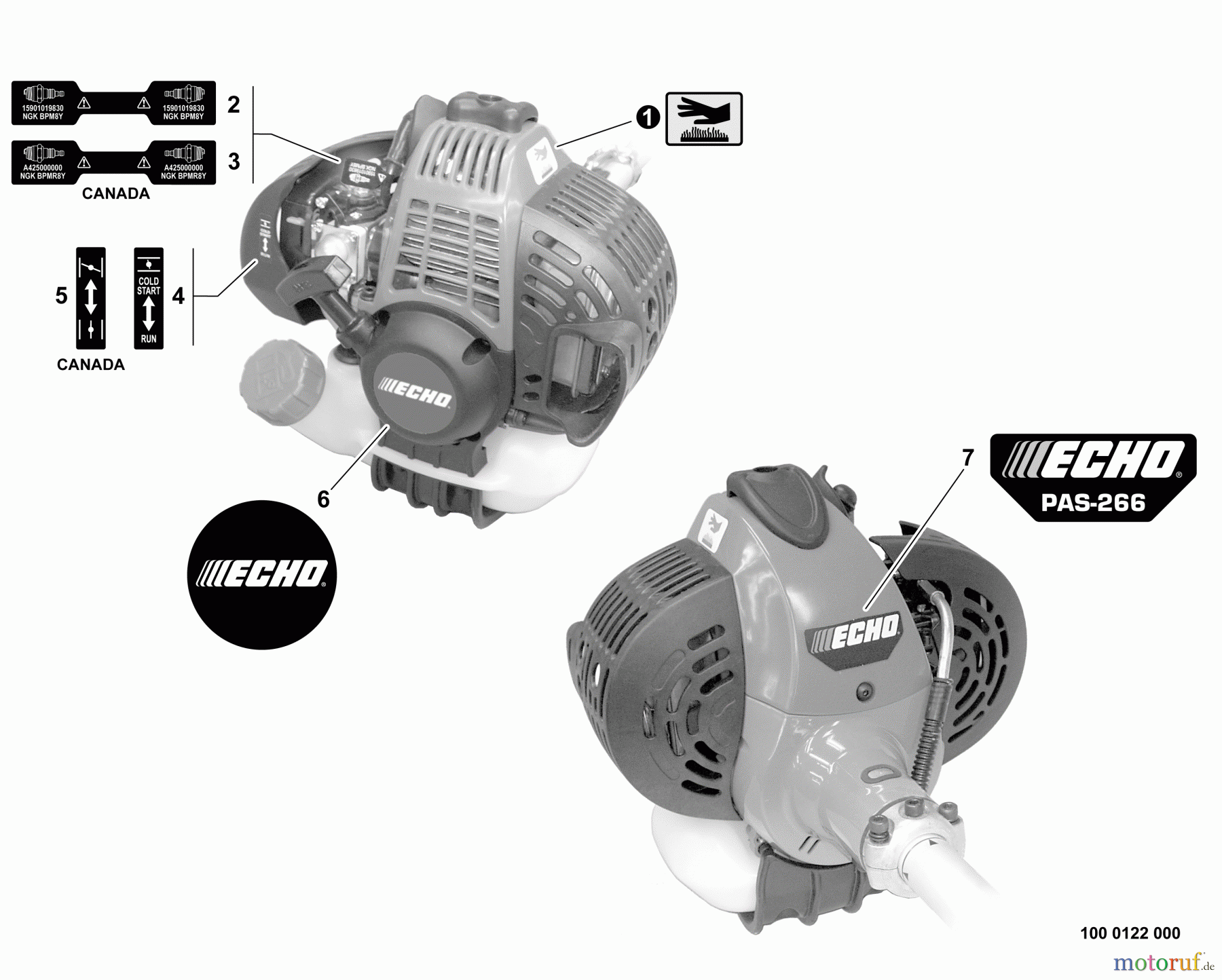  Echo Trimmer, Faden / Bürste PAS-266 - Echo Power Unit,  Labels