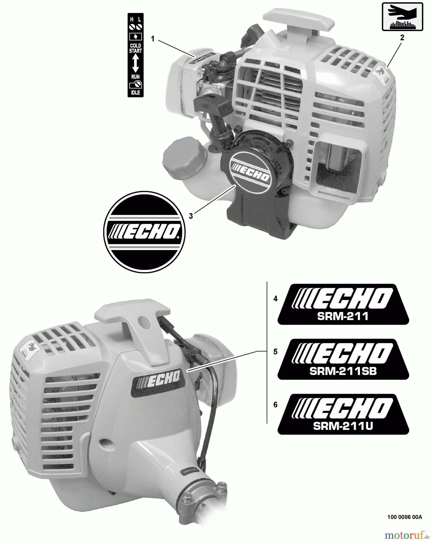 Echo Trimmer, Faden / Bürste SRM-211SB - Echo String Trimmer, S/N: 02001001 - 02999999 Labels