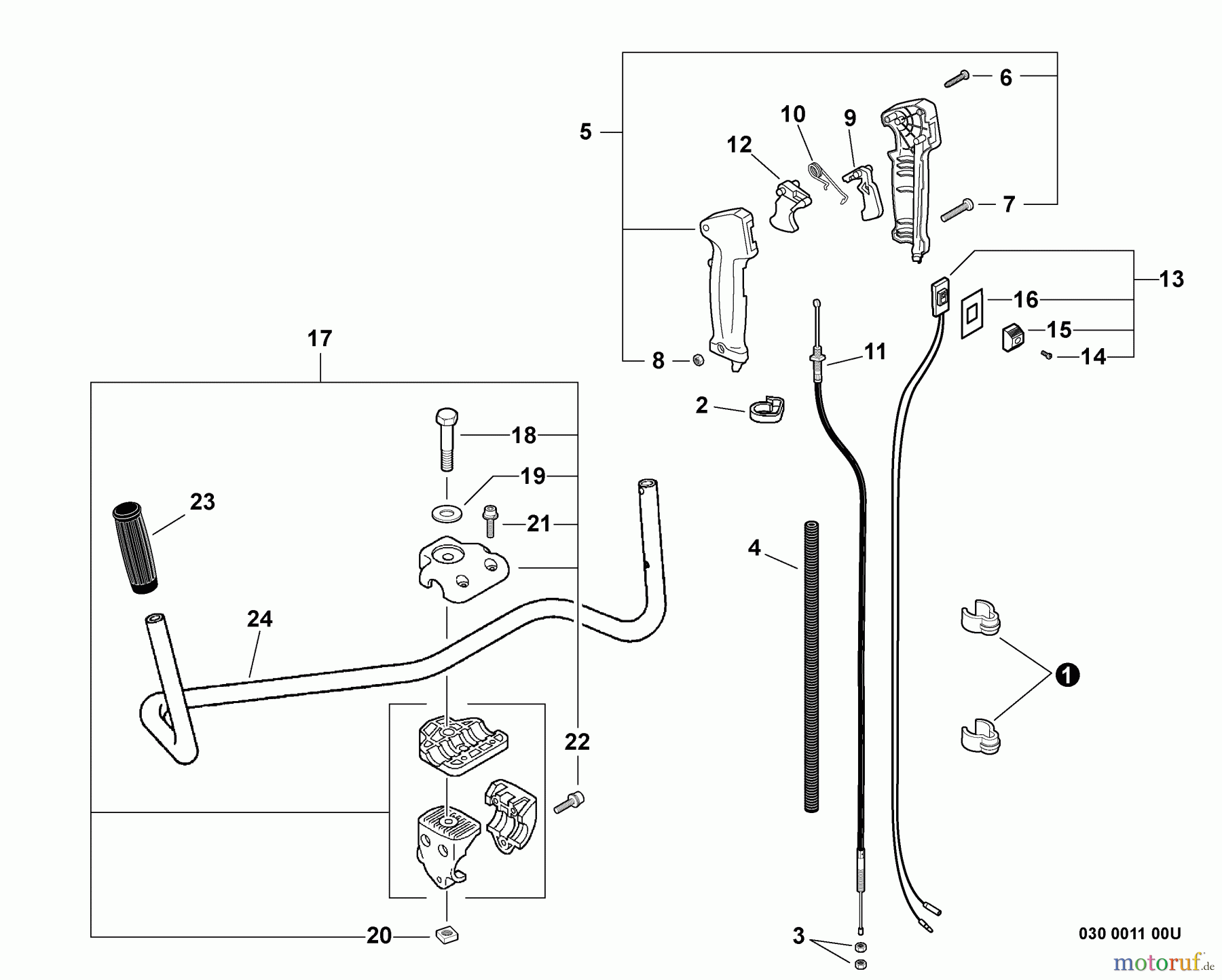  Echo Trimmer, Faden / Bürste SRM-260U - Echo String Trimmer/Brush Cutter, S/N:S67411001001 - S6741199999 Handles, Throttle Cable