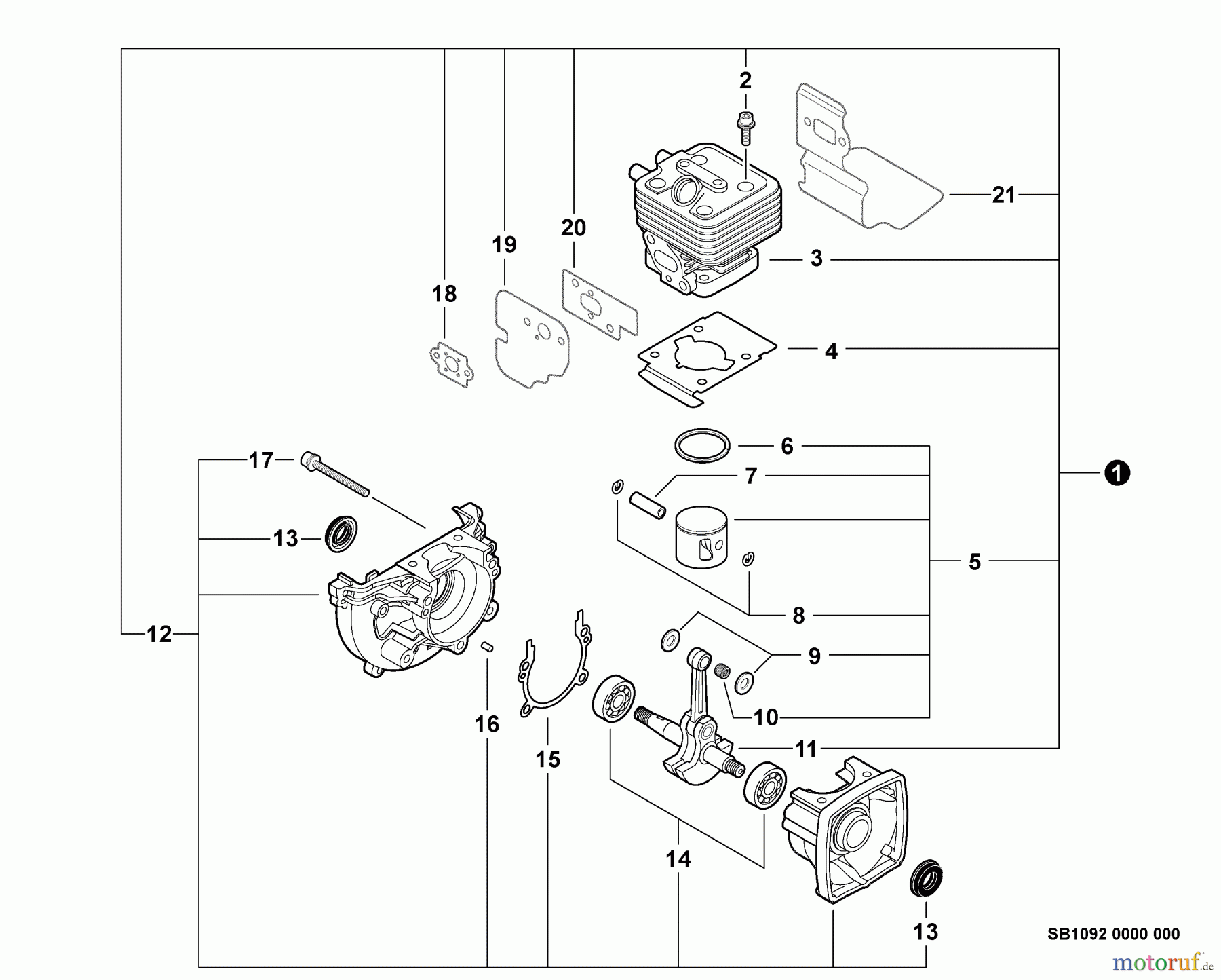  Echo Bläser / Sauger / Häcksler / Mulchgeräte	 PB-265L - Echo Back Pack Blower, S/N: P06313001001 - P06313999999 Engine, Short Block -- SB1092