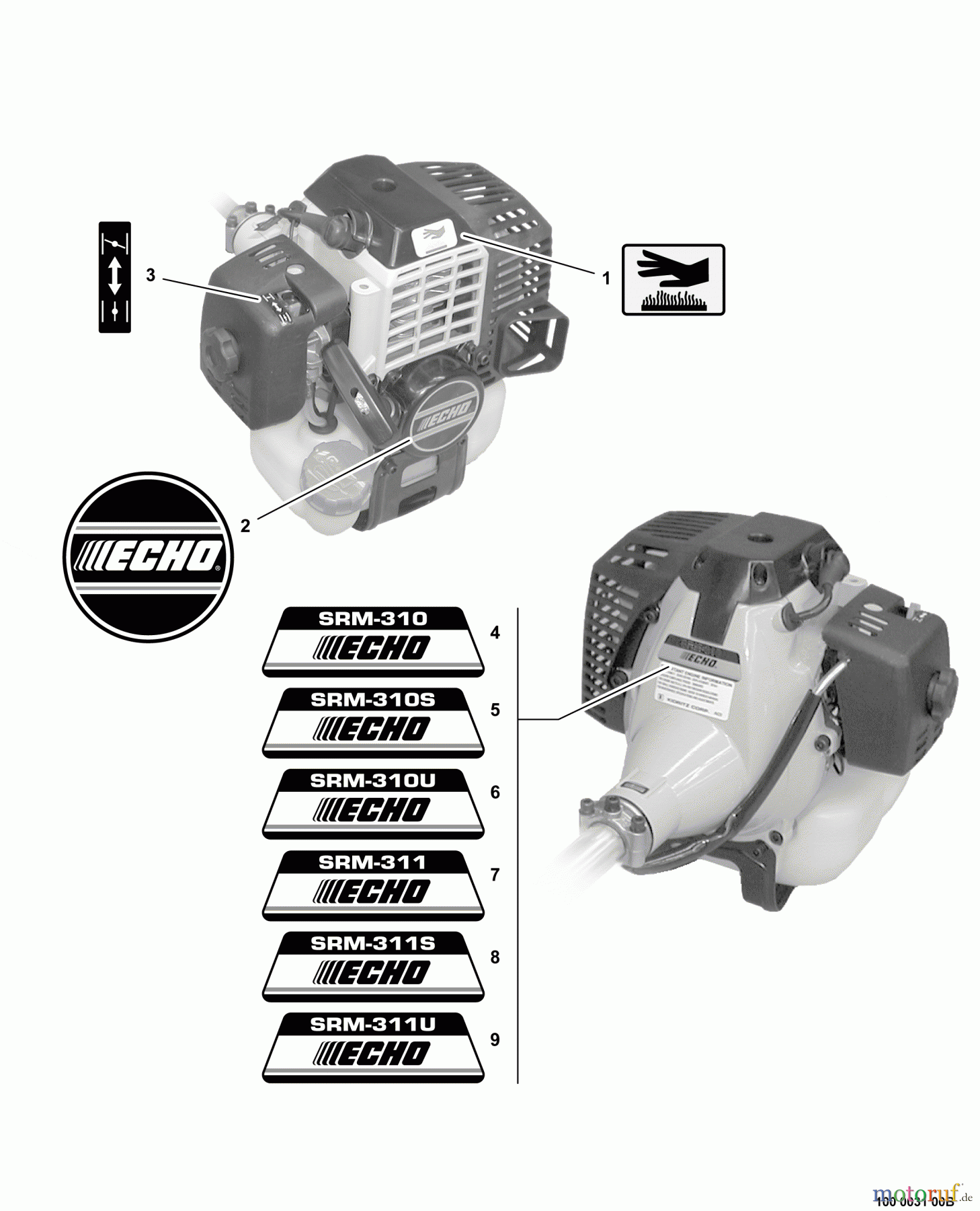  Echo Trimmer, Faden / Bürste SRM-311 - Echo String Trimmer, S/N:02001001 - 02999999 Labels