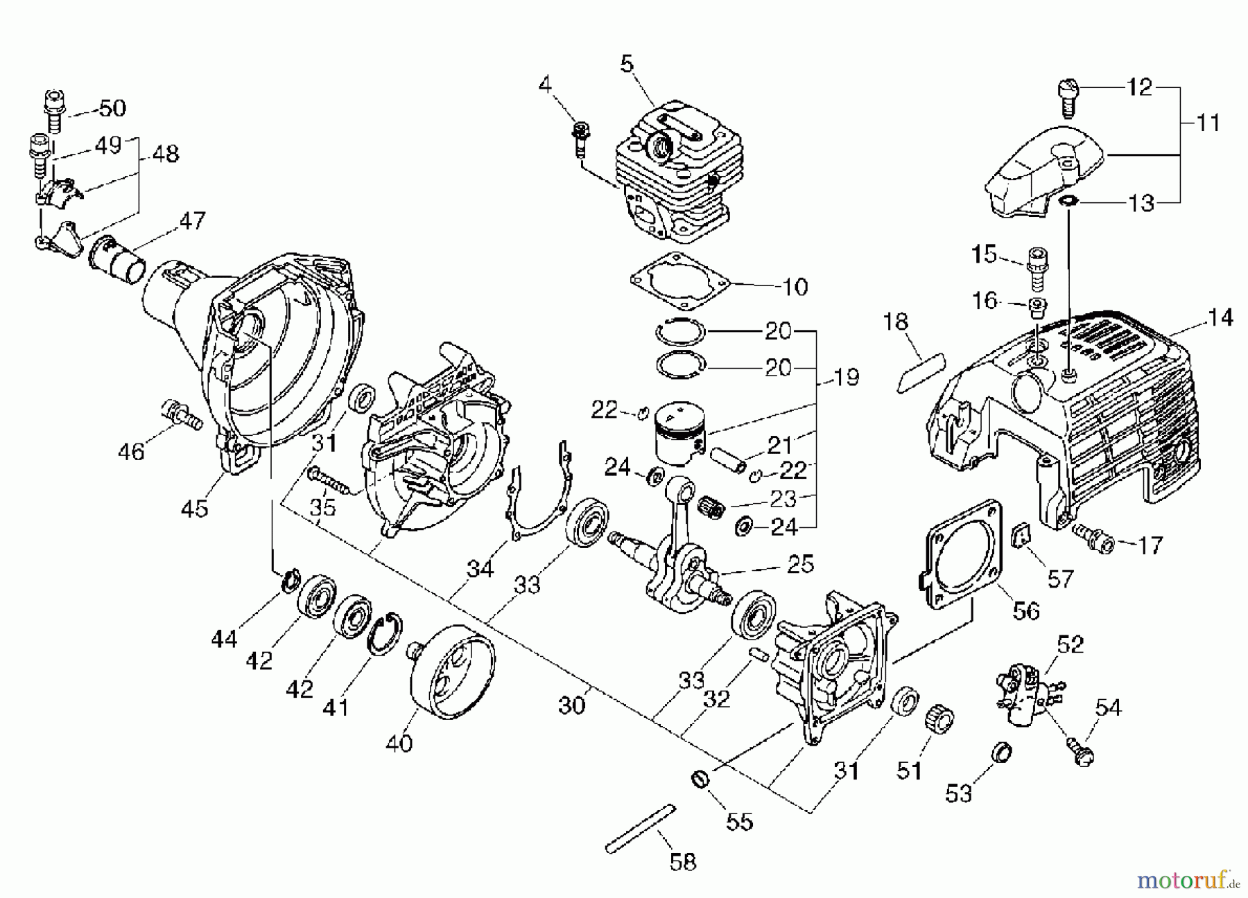  Echo Trimmer, Faden / Bürste SRM-360SL - Echo String Trimmer, S/N: S00836001001 - S00836999999 Cylinder, Crankcase, Piston, Fan Cover(Sr/Nr 36003113 and before)