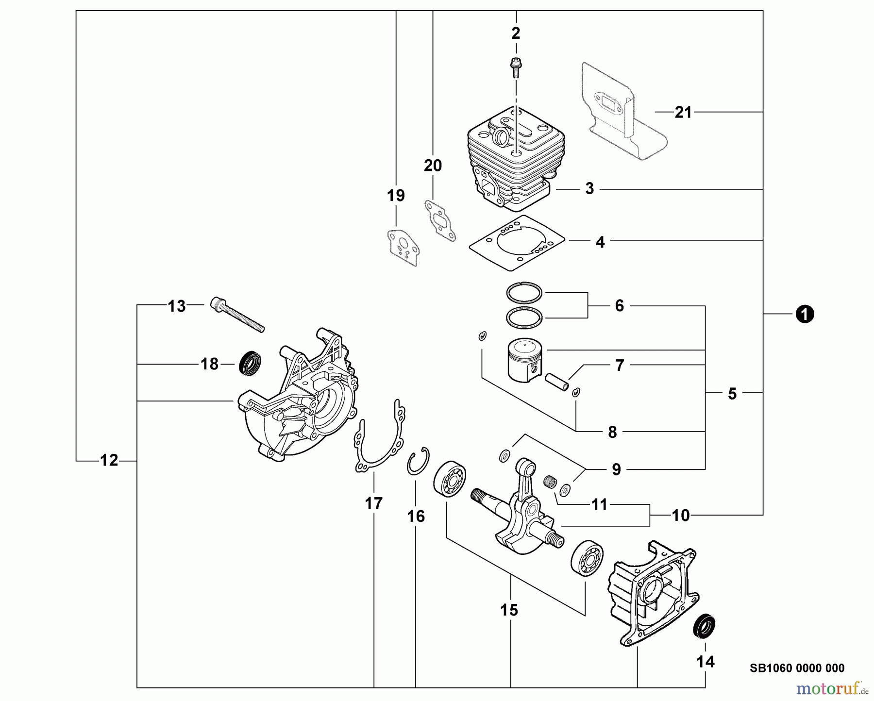  Echo Heckenscheren HCA-260 - Echo Hedge Trimmer, S/N: S69211001001 - S69211999999 Engine, Short Block -- SB1060