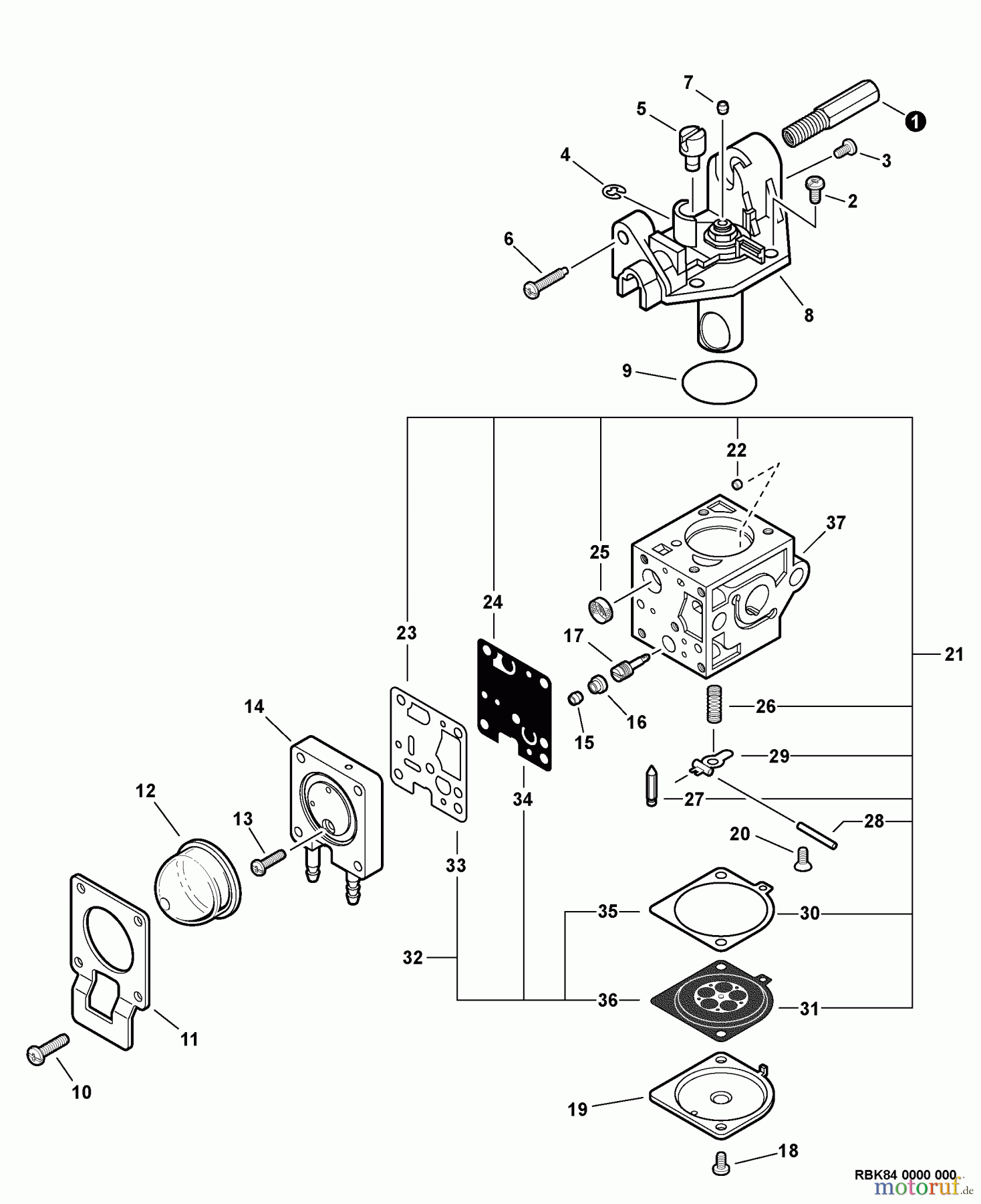  Echo Trimmer, Faden / Bürste SRM-266 - Echo String Trimmer, S/N: T42011001001 - T42011999999 Carburetor -- RB-K84  S/N: T42011001001 - T42011002338