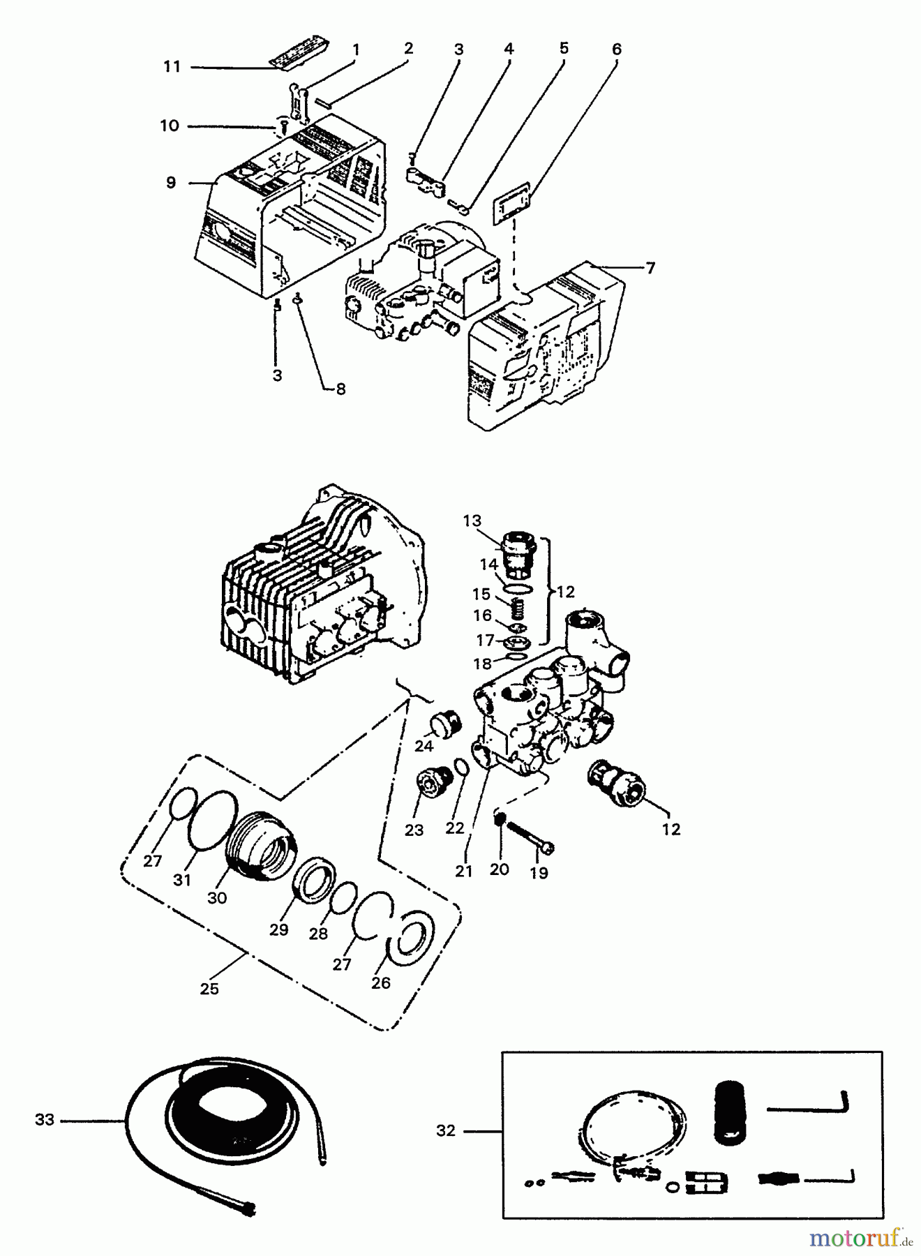  Echo Hochdruckreiniger HPP-1890 - Echo Pressure Washer, S/N: 1457 - 1606 (1993 and 1994 Models) Seals, Valves, Motor Housing, Hose, Accessories