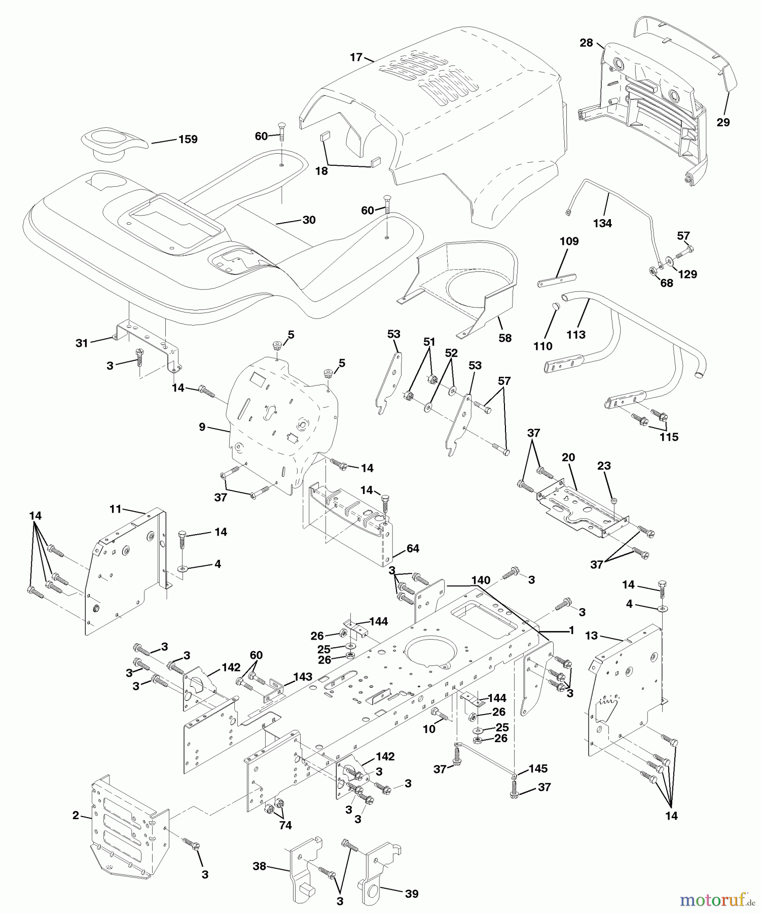 Husqvarna Rasen und Garten Traktoren YTH 145 (954140015A) - Husqvarna Yard Tractor (1999-05 & After) Chassis And Enclosures