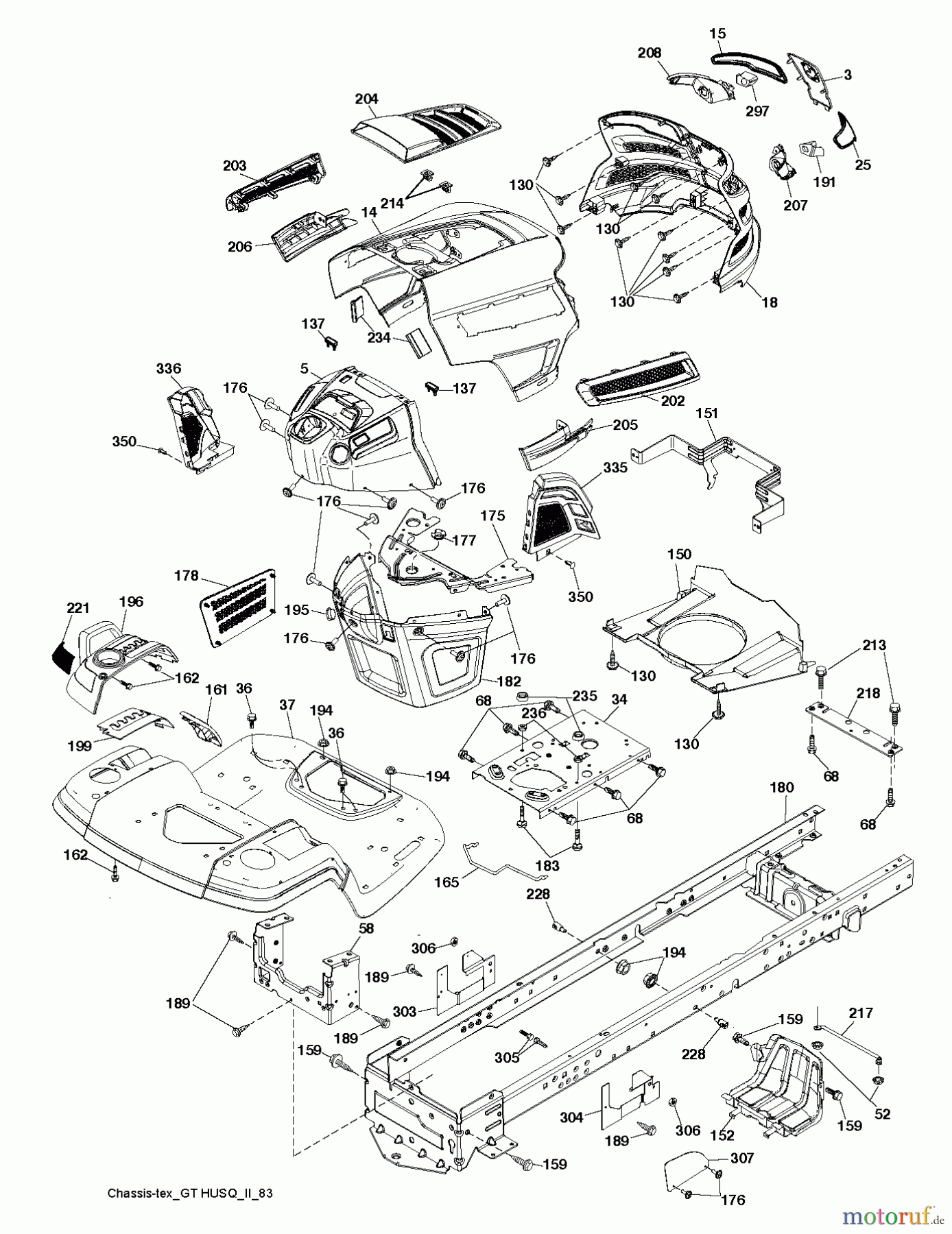 Husqvarna Rasen und Garten Traktoren YTH 184T (96041024700) - Husqvarna Yard Tractor (2011-12 & After) CHASSIS ENCLOSURES