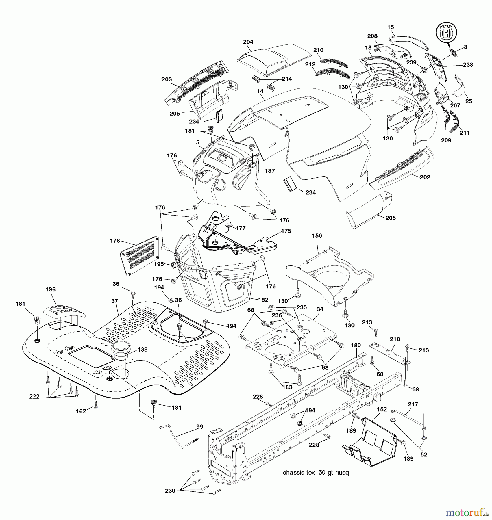 Husqvarna Rasen und Garten Traktoren YTH 2042 (96043003200) - Husqvarna Yard Tractor (2007-02 & After) Chassis