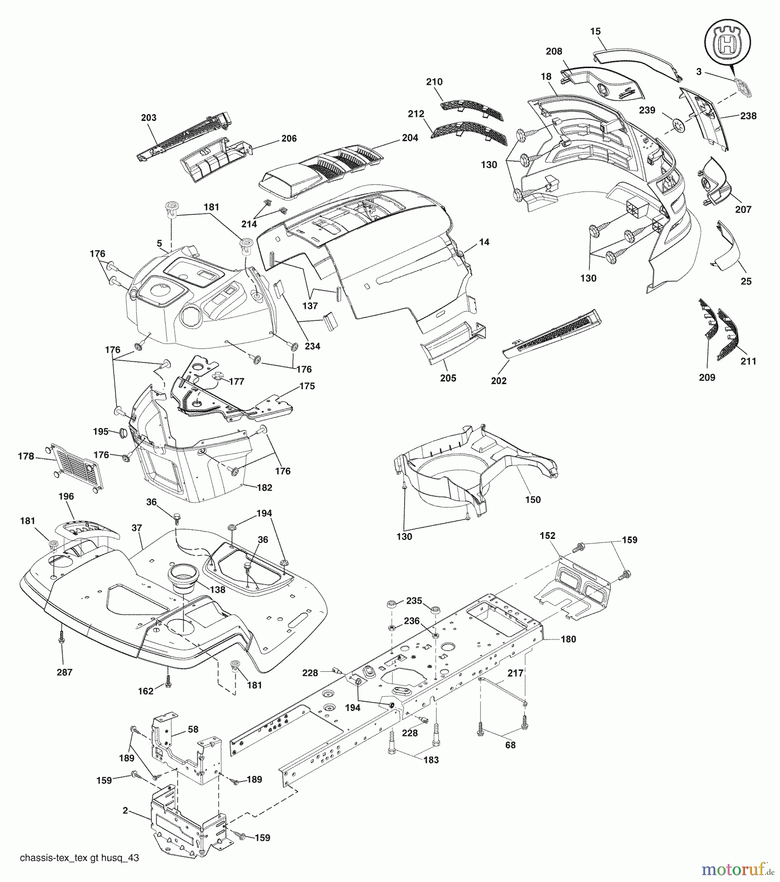 Husqvarna Rasen und Garten Traktoren YTH 20K46 (96045000411) - Husqvarna Yard Tractor (2008-10 & After) Chassis