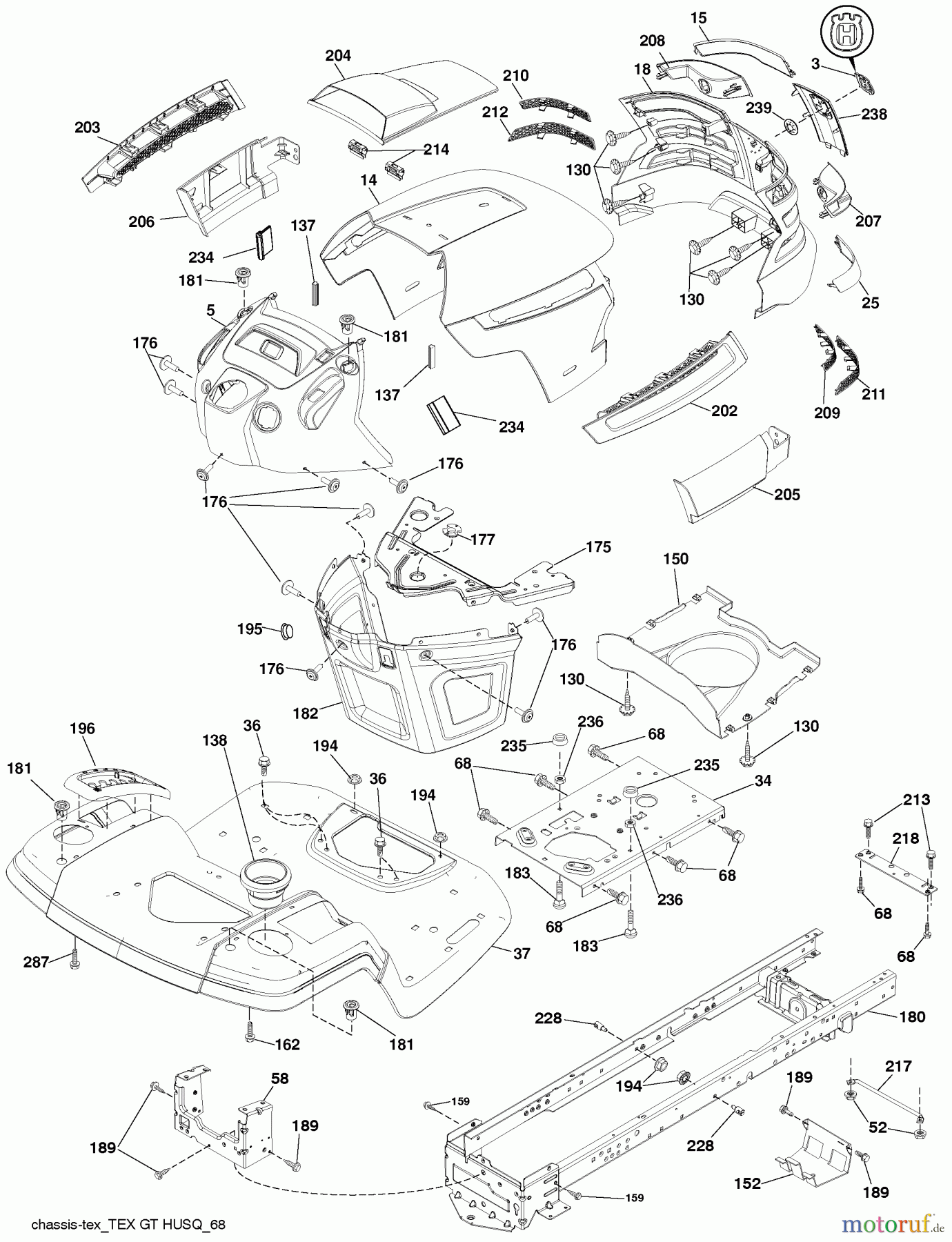 Husqvarna Rasen und Garten Traktoren YTH 2242 (96043010000) - Husqvarna Yard Tractor (2009-10 & After) Chassis