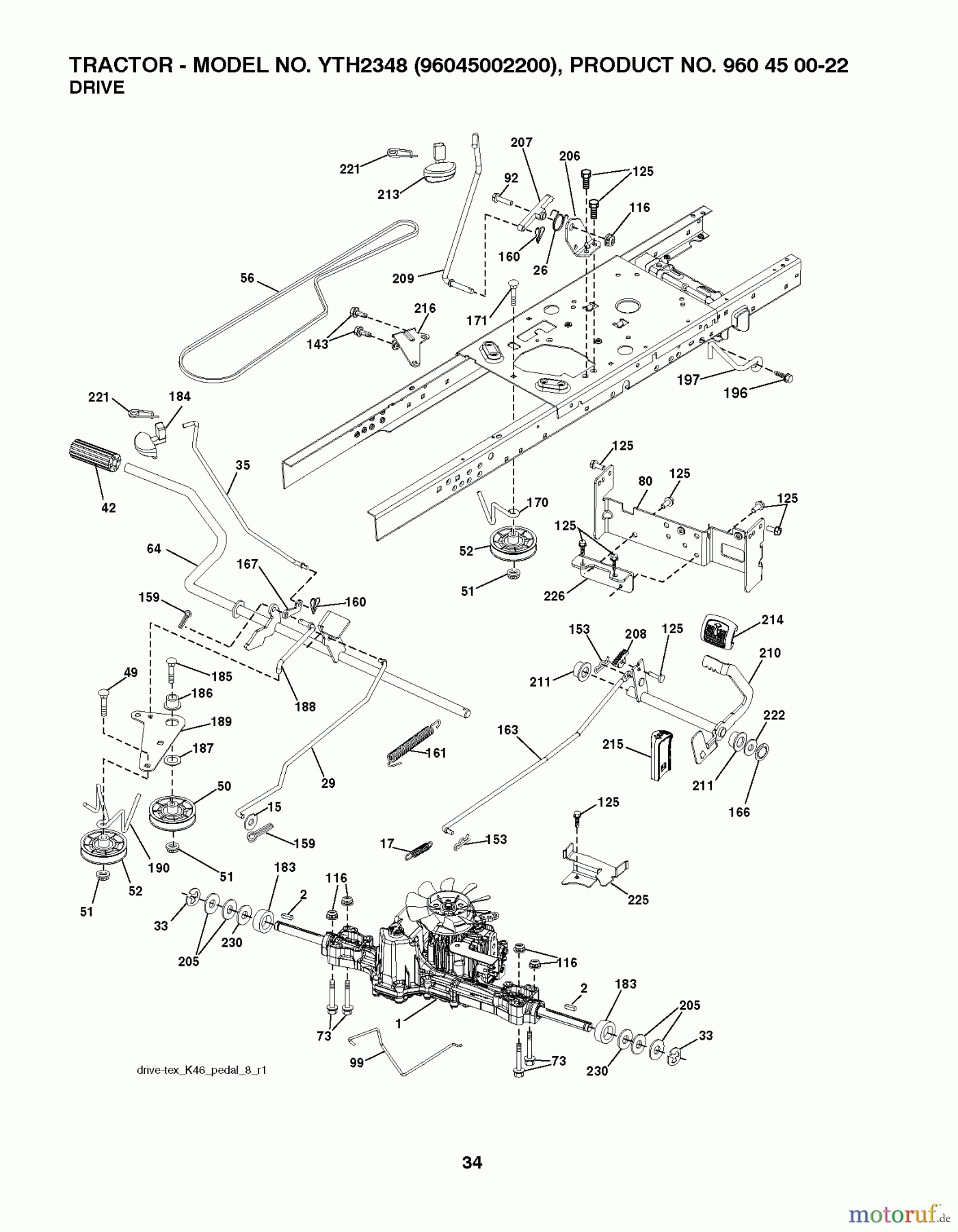 Husqvarna Rasen und Garten Traktoren YTH 2348 (96045002200) - Husqvarna Yard Tractor (2010-02 & After) DRIVE