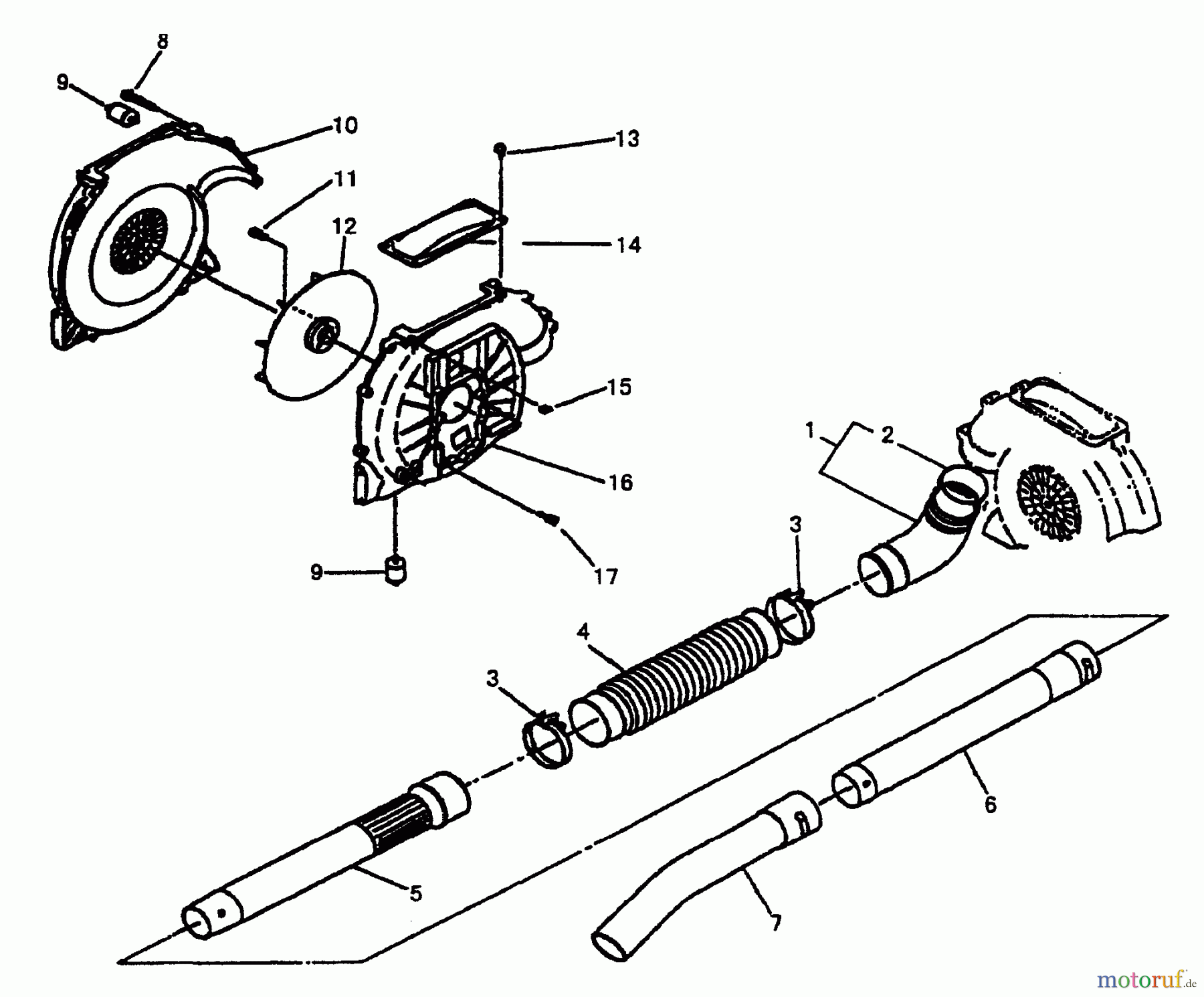Husqvarna Bläser / Sauger / Häcksler / Mulchgeräte 145 BF - Husqvarna Backpack Blower (1997-07 & After) Fan Housing (old) & Blower Tubes