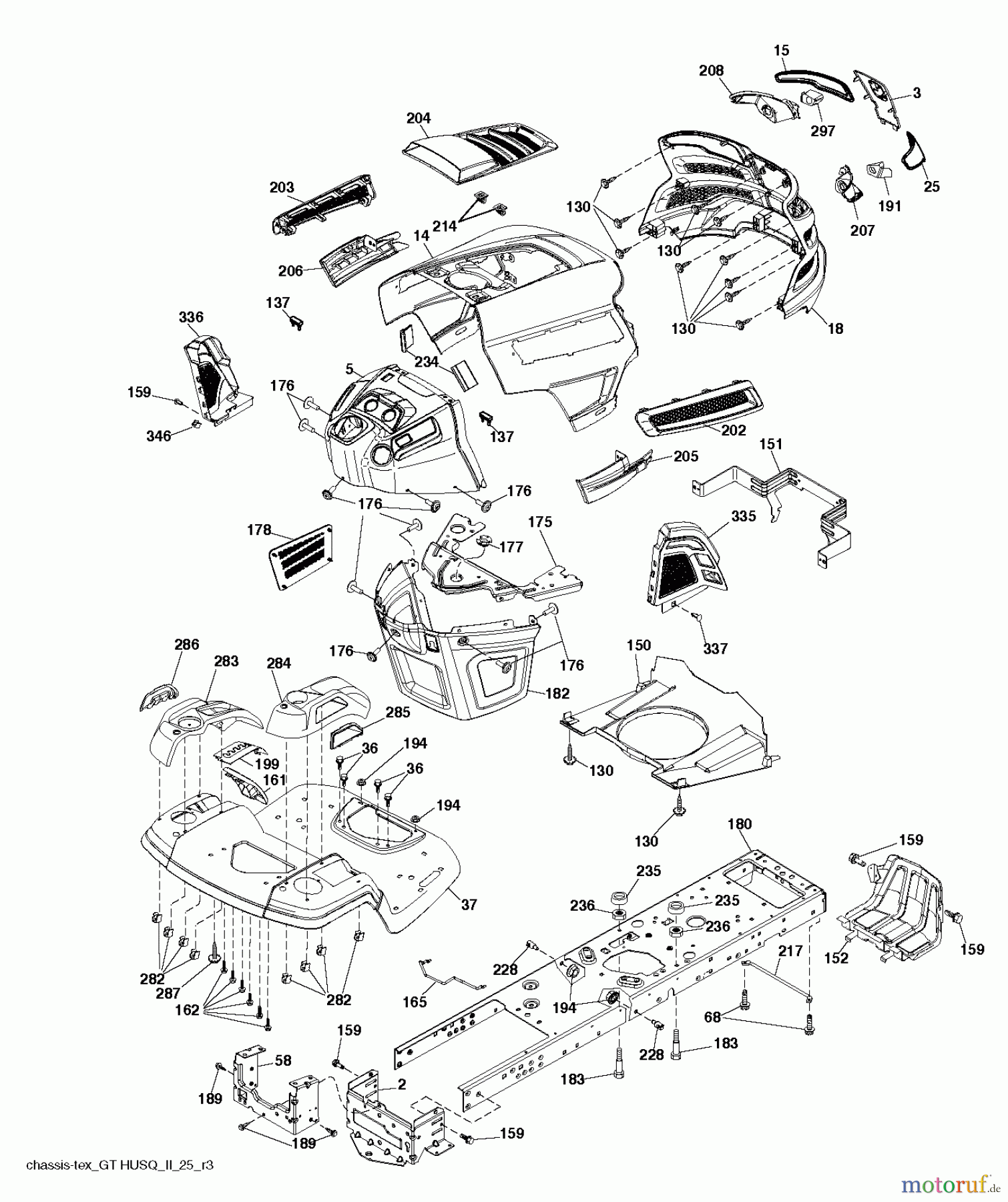 Husqvarna Rasen und Garten Traktoren YTH 24V42LS (96043011503) - Husqvarna Yard Tractor (2011-08 & After) CHASSIS ENCLOSURES
