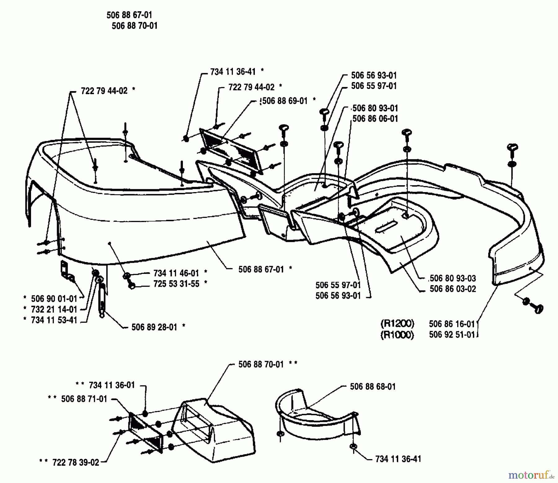 Husqvarna Reitermäher, Motor hinten Rider 1000 - Husqvarna Rear-Engine Rider (1995-03 & After) Cover Assembly