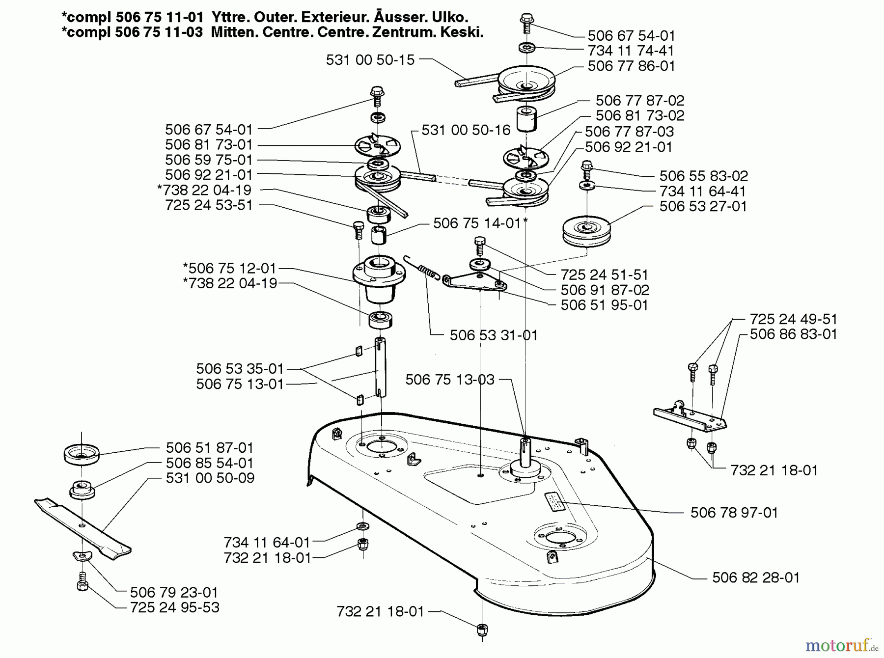  Husqvarna Reitermäher, Motor hinten Rider 1200 - Husqvarna Rear-Engine Rider (1998-01 & After) Cutter Deck Assembly