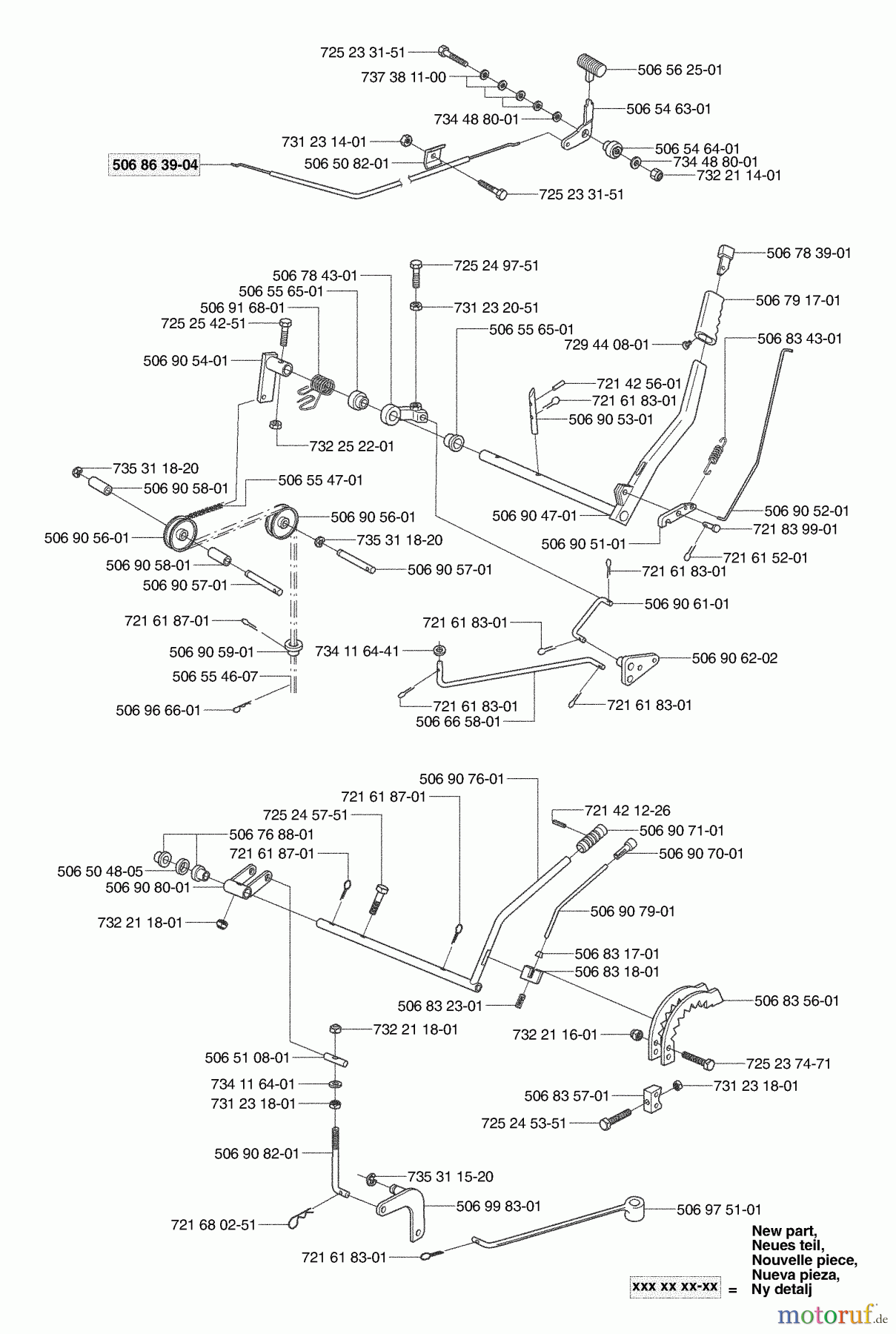 Husqvarna Reitermäher, Motor hinten Rider 155 - Husqvarna Rear-Engine Rider (2003-01 & After) Levers / Cables / Links