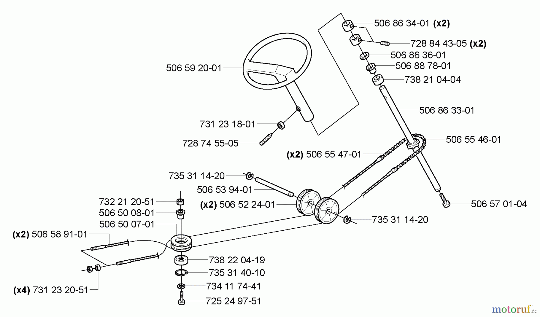 Husqvarna Reitermäher, Motor hinten Rider 155 - Husqvarna Rear-Engine Rider (2006-01 & After) Steering