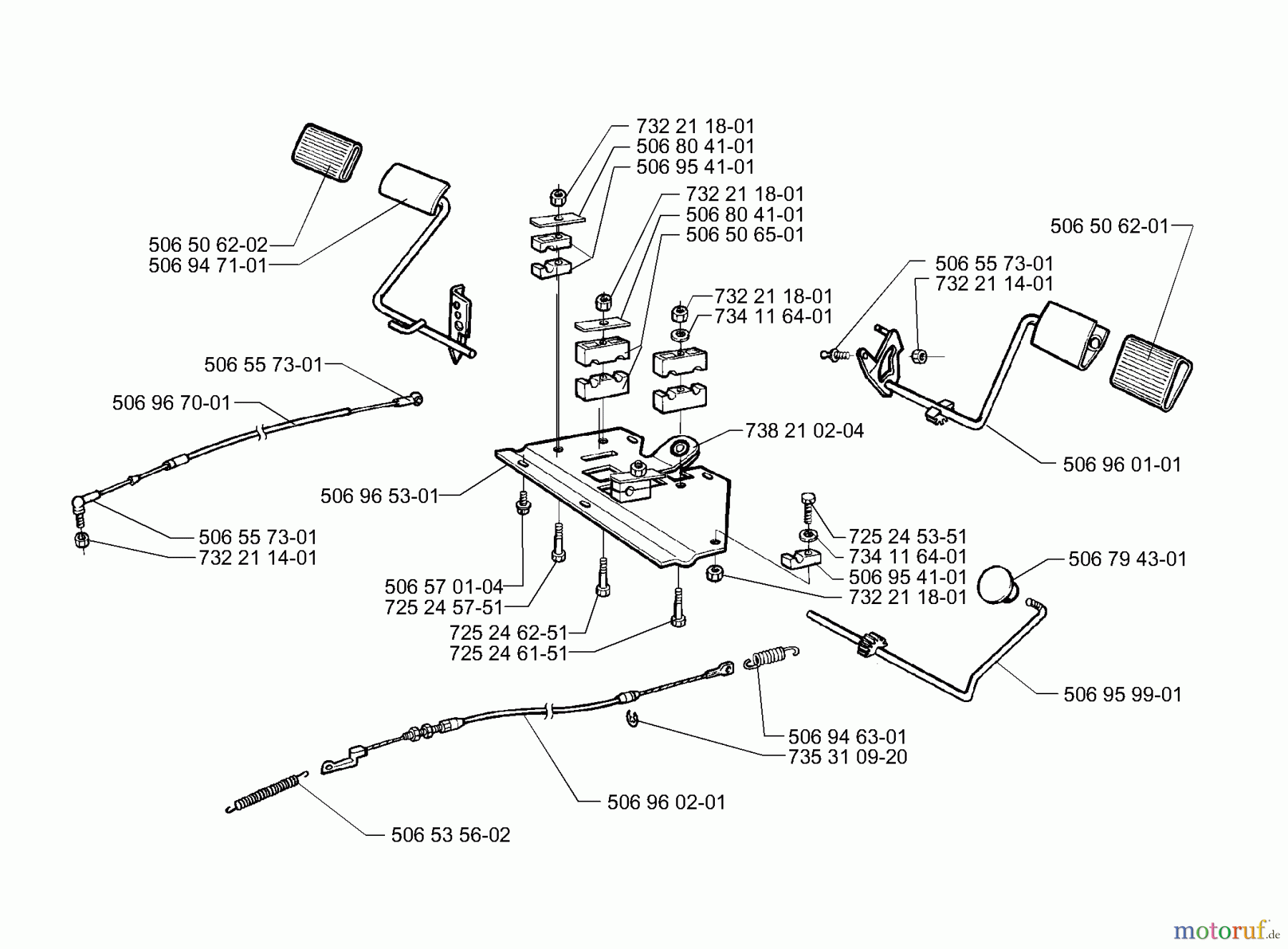  Husqvarna Reitermäher, Motor hinten Rider 16 H - Husqvarna Rear-Engine Rider (2000-02 & After) Pedals & Cables