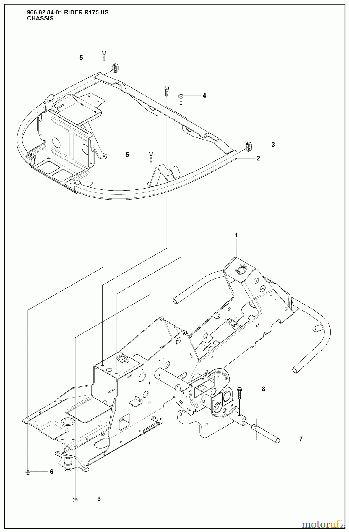  Husqvarna Reitermäher, Motor hinten Rider 175 - Husqvarna Rear-Engine Rider (2008-05 & After) Chassis