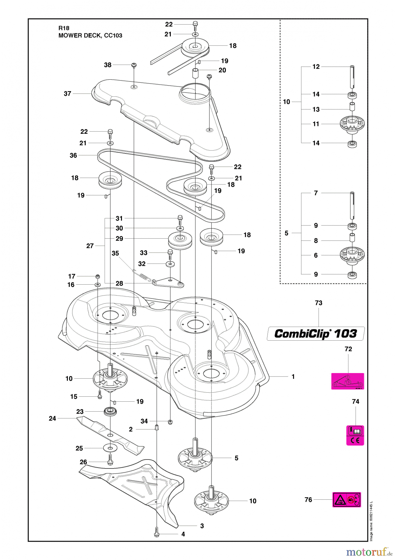 Husqvarna Reitermäher, Motor hinten Rider 18 (966414001) - Husqvarna Rear-Engine Rider (2010-03 & After) Mower Deck, CC103 Image 2