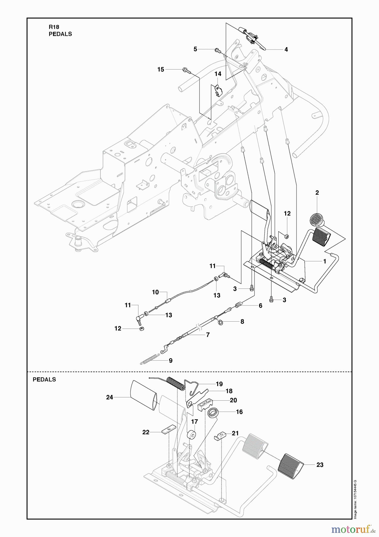 Husqvarna Reitermäher, Motor hinten Rider 18 (966414001) - Husqvarna Rear-Engine Rider (2010-03 & After) Pedals